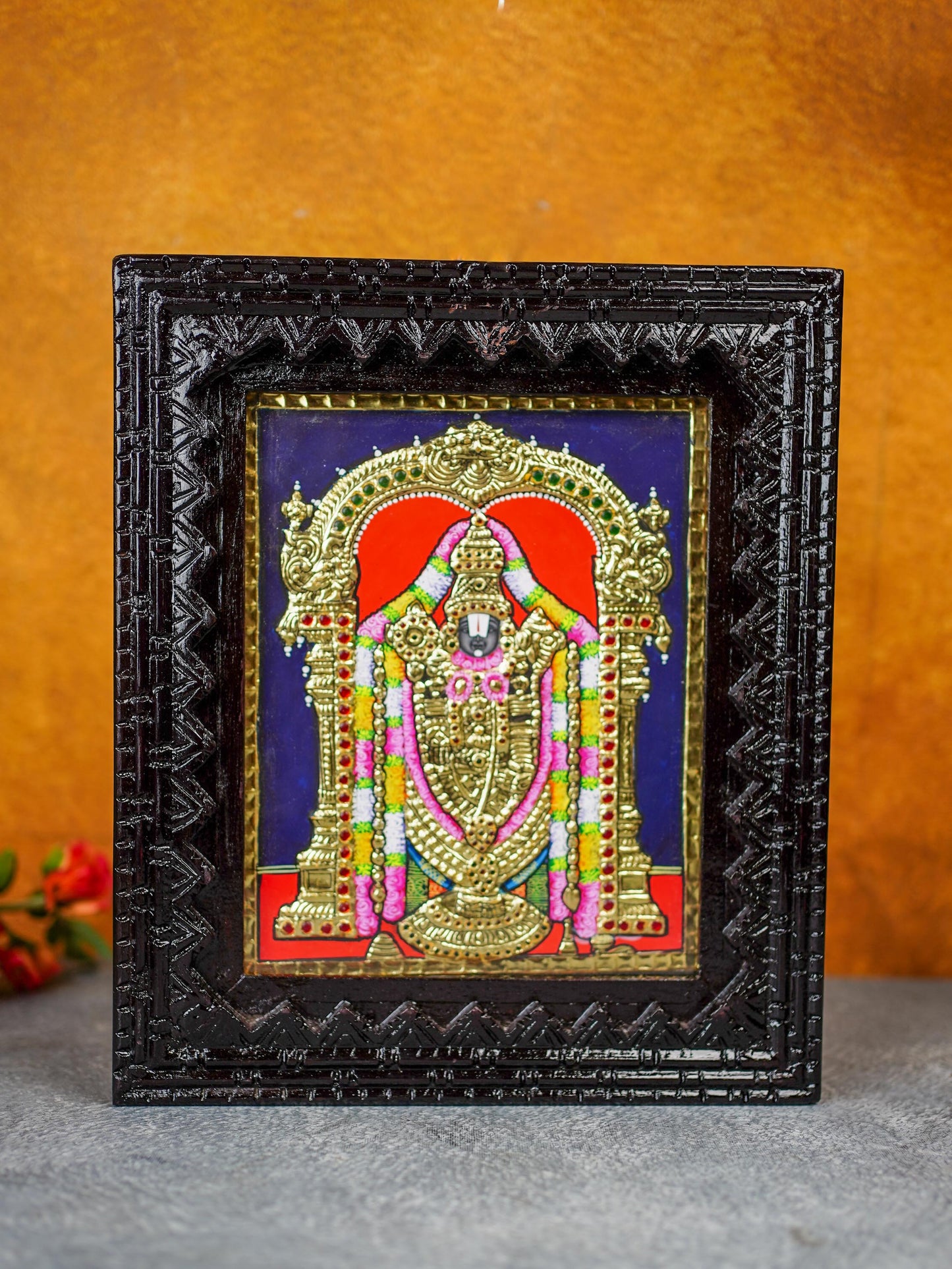 Tanjore Painting (Chettinad Frame) - Tirupathi Balaji - Flat (Gold Foil) - 10x8 inch - WL3969