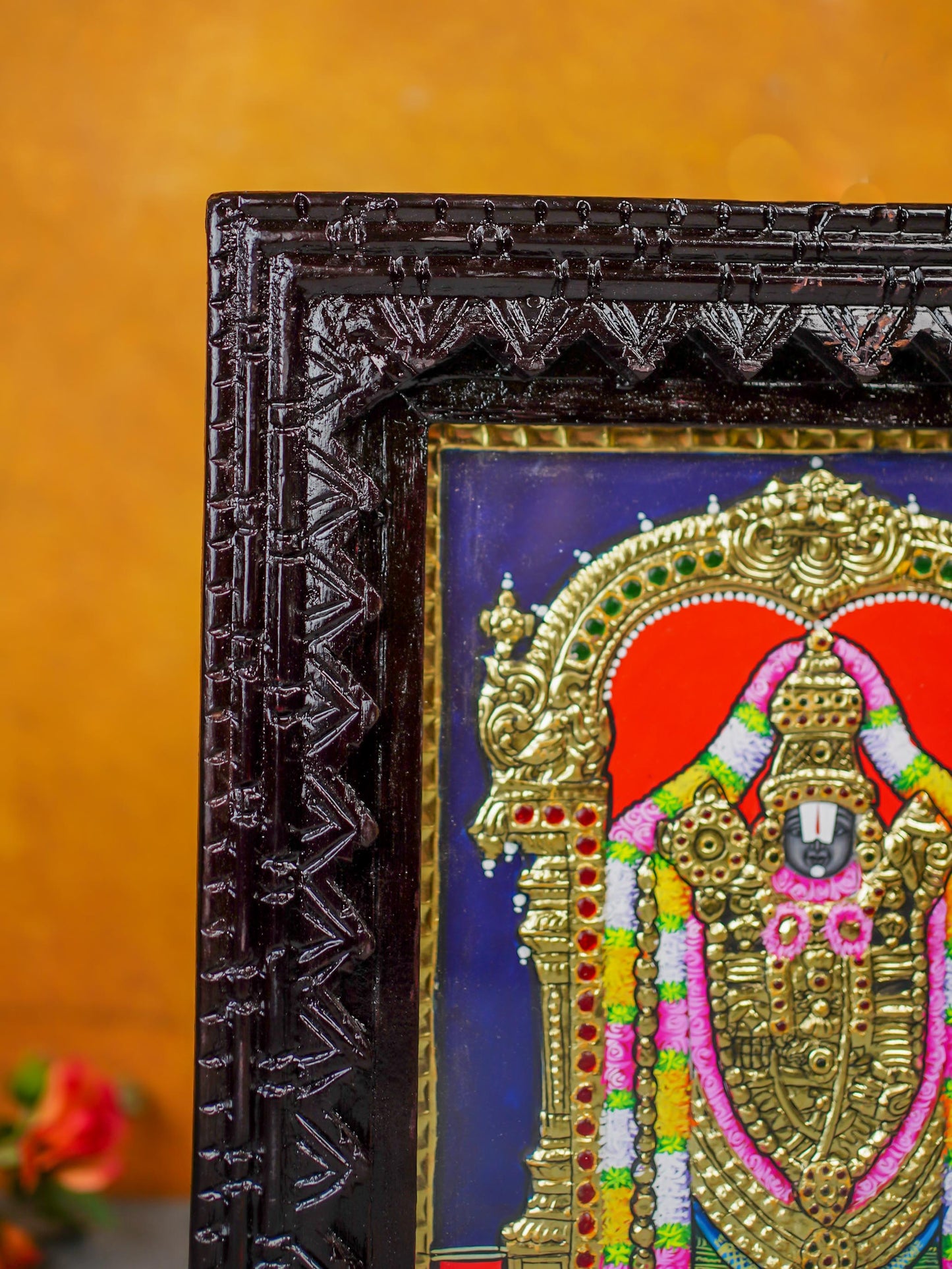 Tanjore Painting (Chettinad Frame) - Tirupathi Balaji - Flat (Gold Foil) - 10x8 inch - WL3969