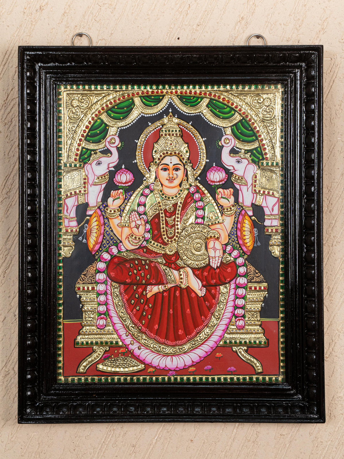 Tanjore Painting - Gajalakshmi - Flat (Gold Foil) - 18x14 inch - WL4711