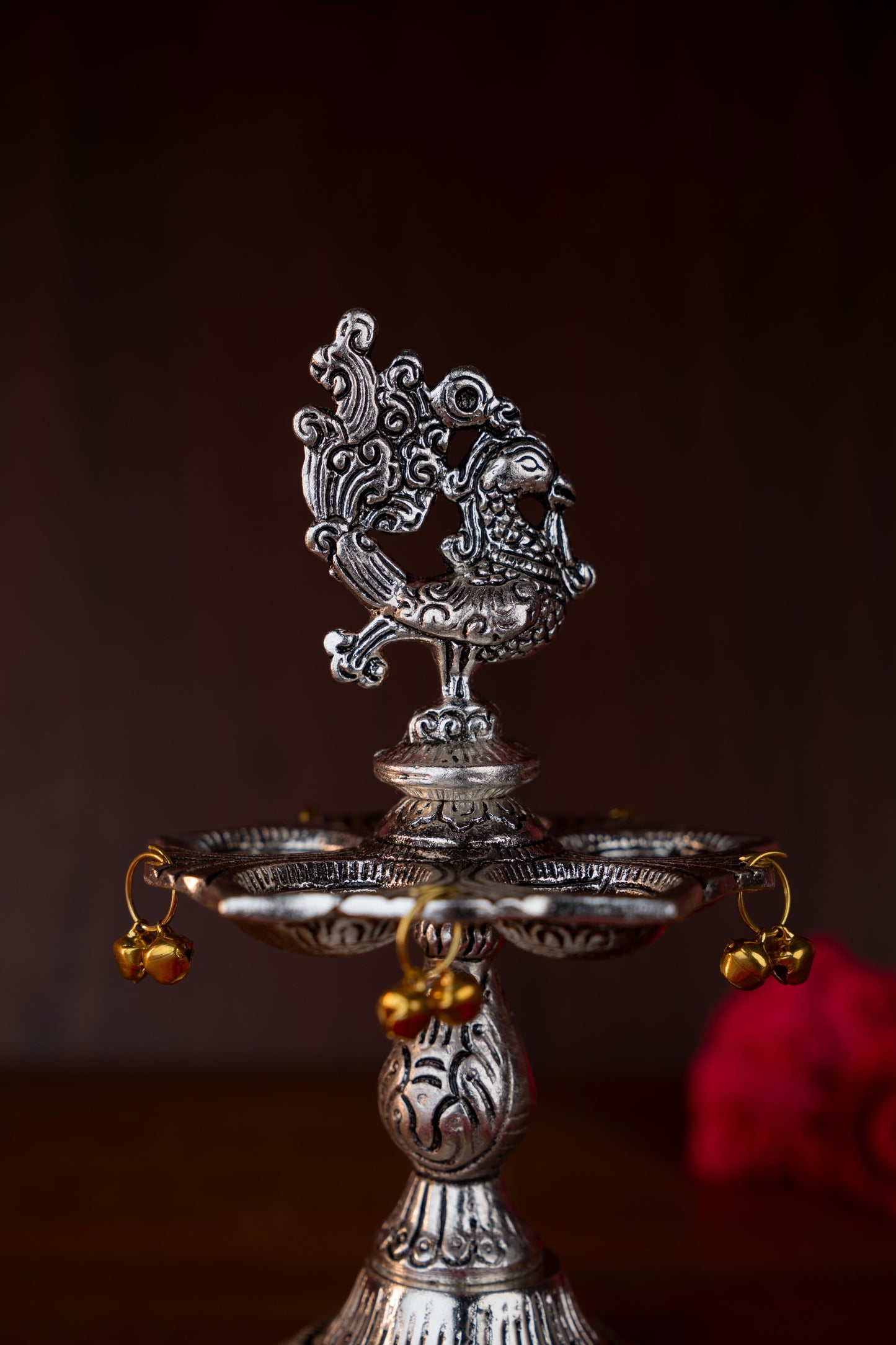 White Metal Annapakshi Kuthu Vilaku with Diya - 7 inch - WL4892