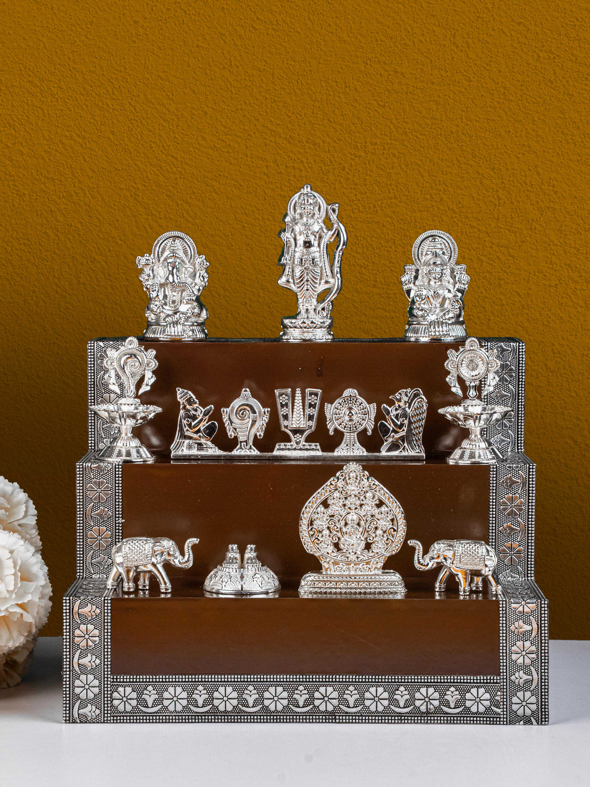 Swarna Golu - Silver Oxidized 3 Step Golu Padi & Zinc Alloy Idols - WL5189-2