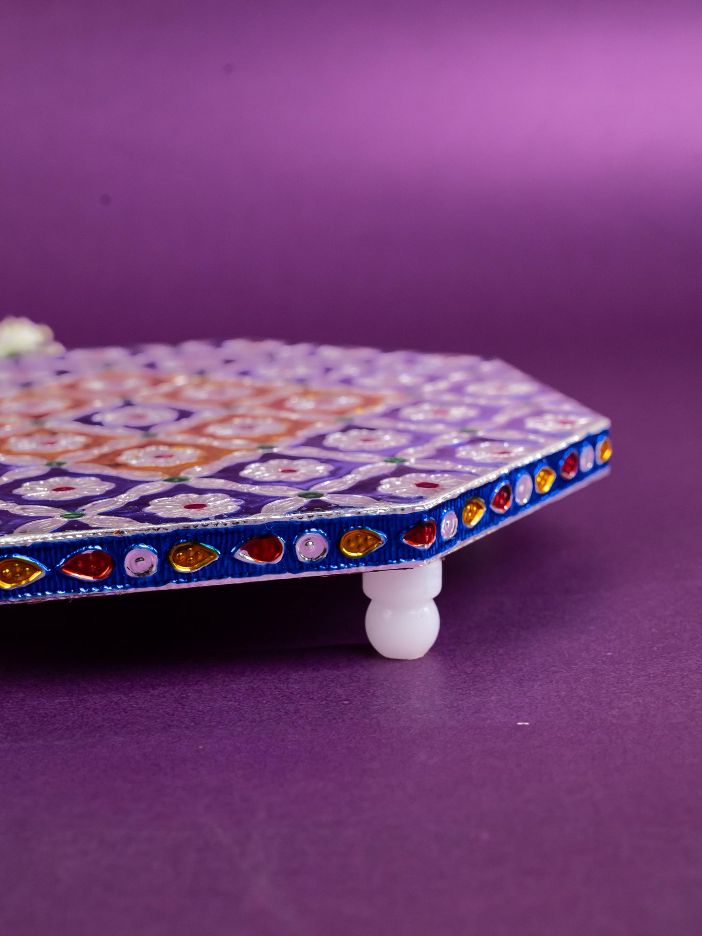 Hexagon Shaped Meenakari Manai - Blue - 8x8 inch - WBG1805-1
