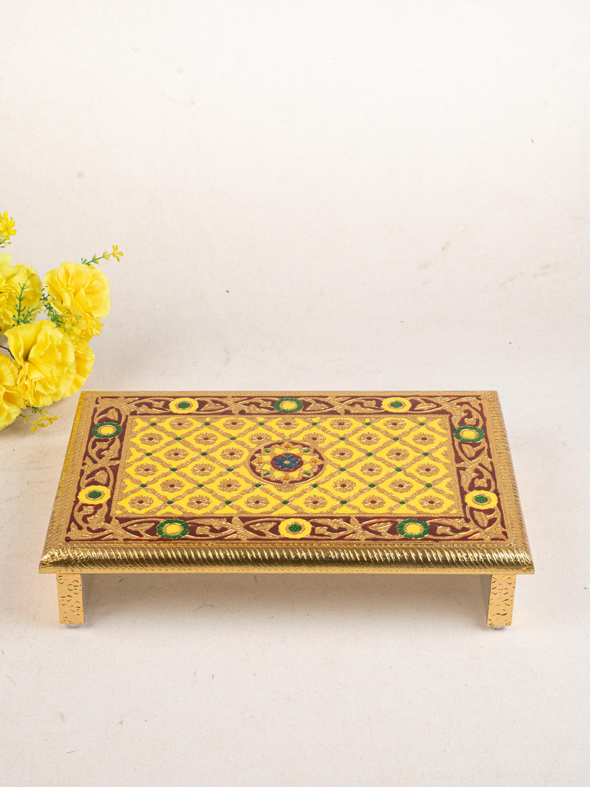 Meenakari Bajot - Floral Design - 10x15 inch - Yellow - WL5209-2