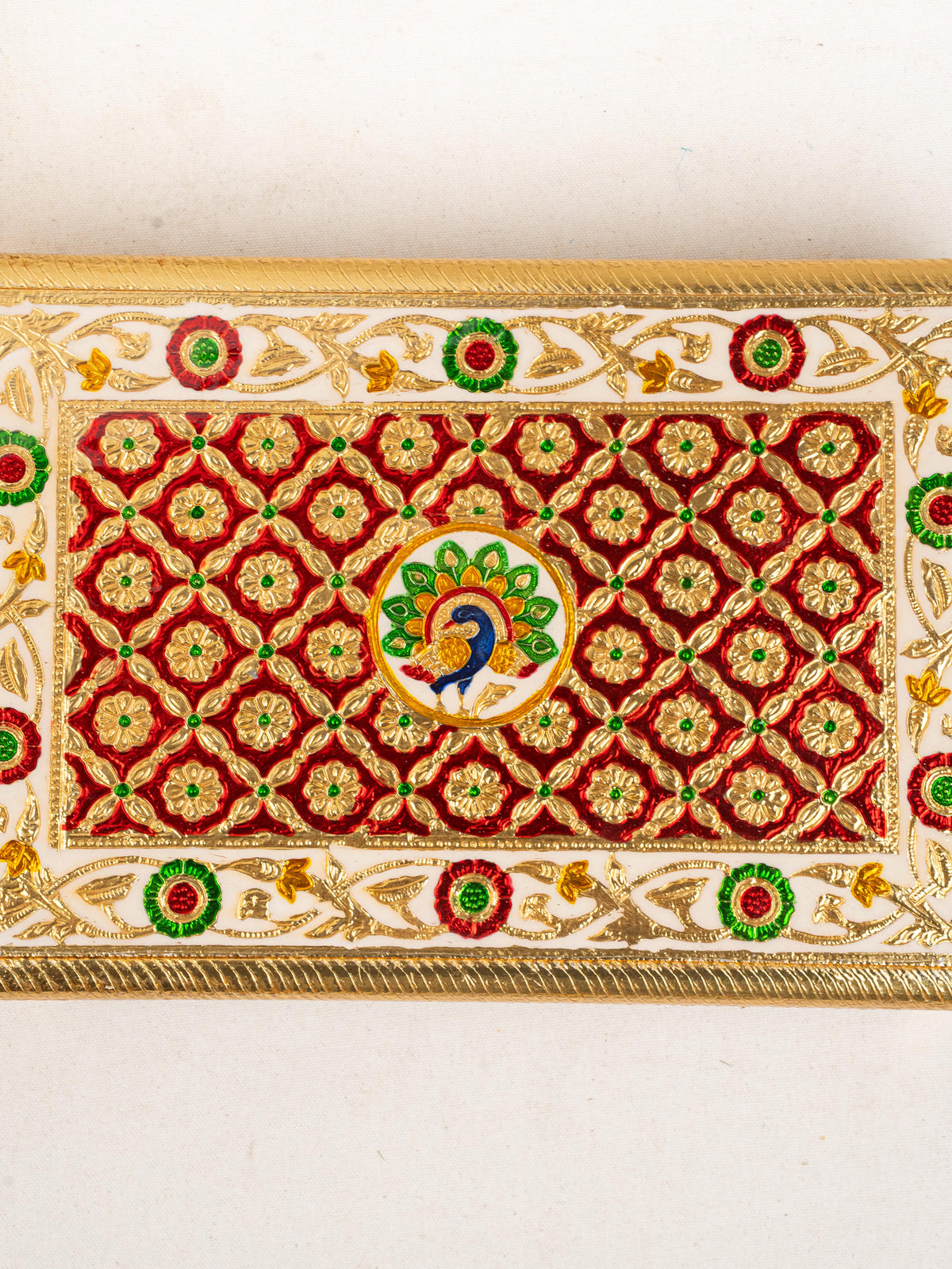Meenakari Bajot - Peacock Design - 10x15 inch - Red - WL5211-2