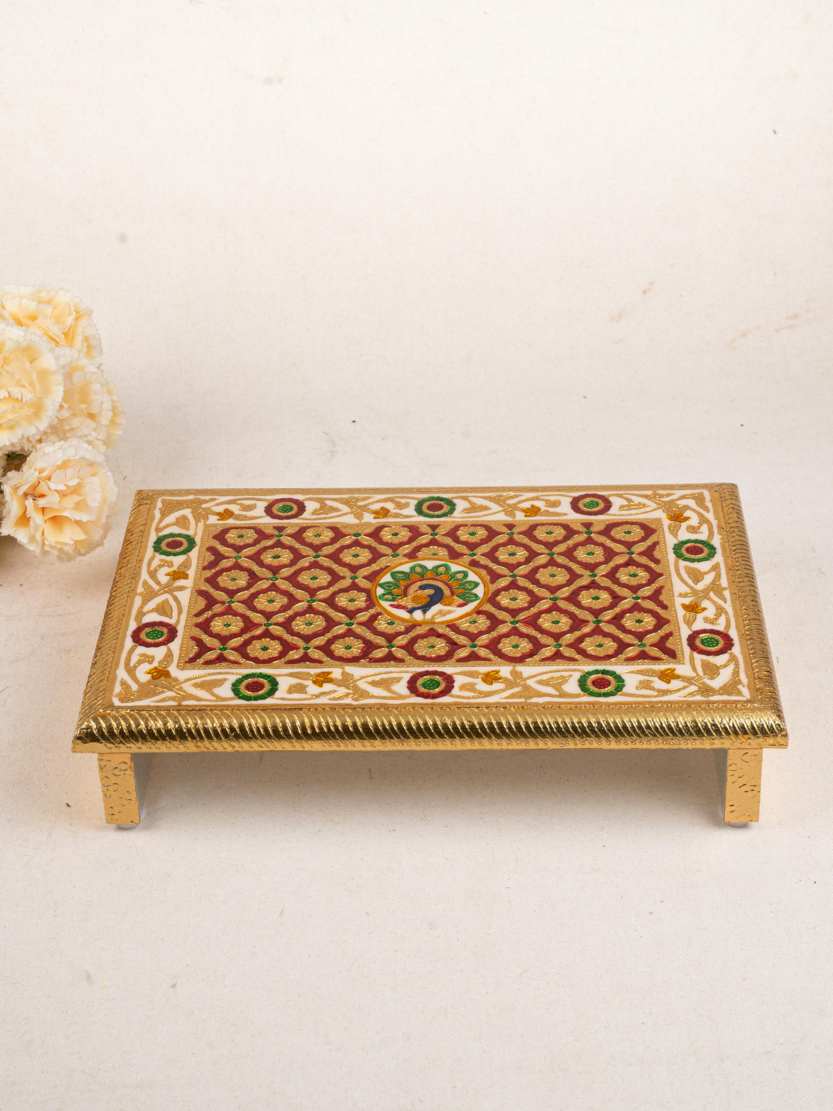 Meenakari Bajot - Peacock Design - 10x15 inch - Red - WL5211-2