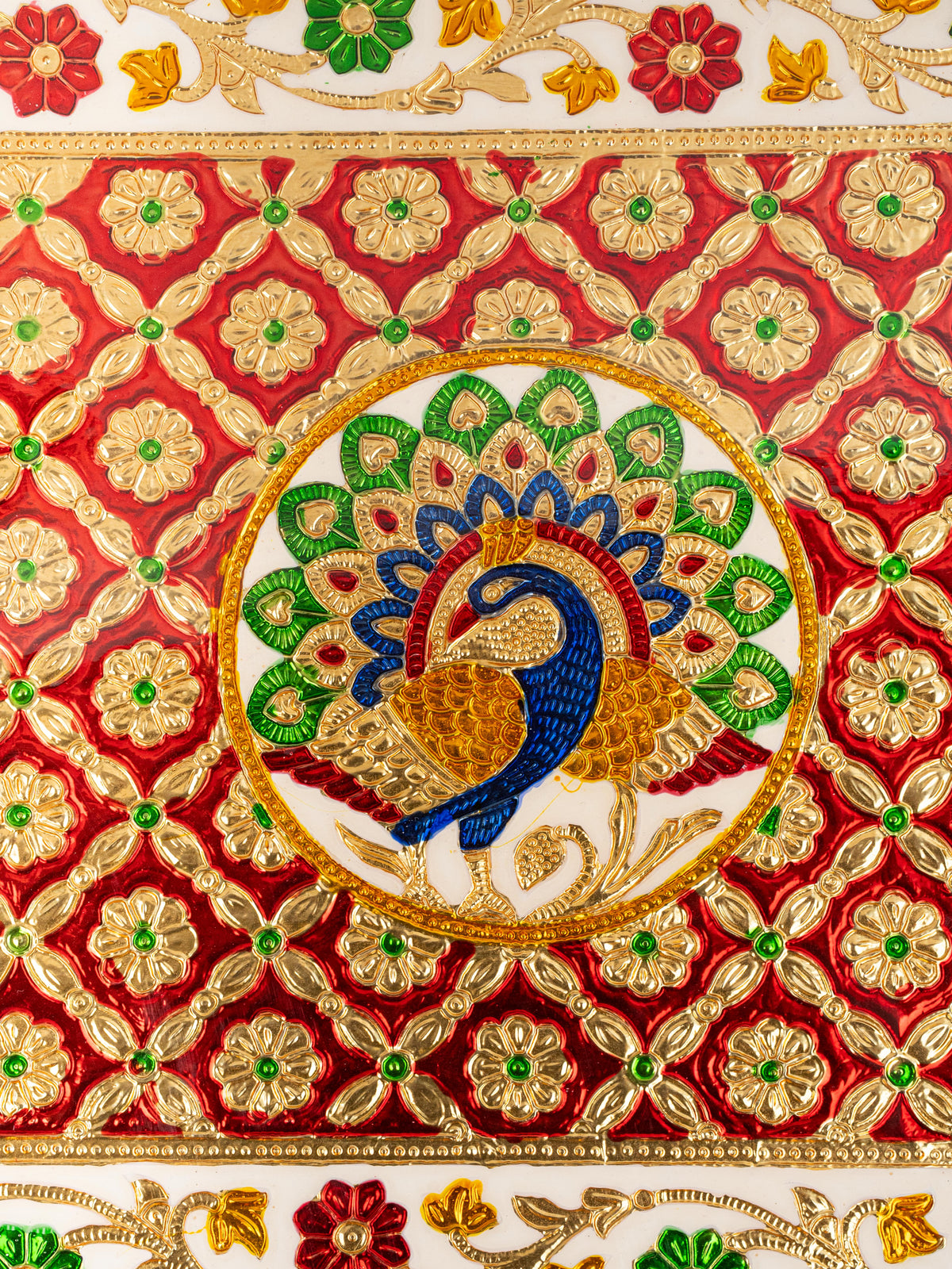 Meenakari Bajot - Peacock Design - 12x18 inch - Red - WL5211-3
