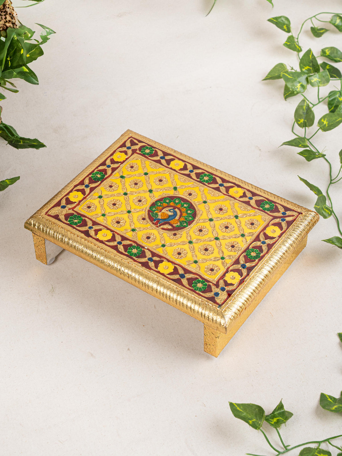 Meenakari Bajot - Peacock Design - 9x12 inch - Yellow - WL5212-1