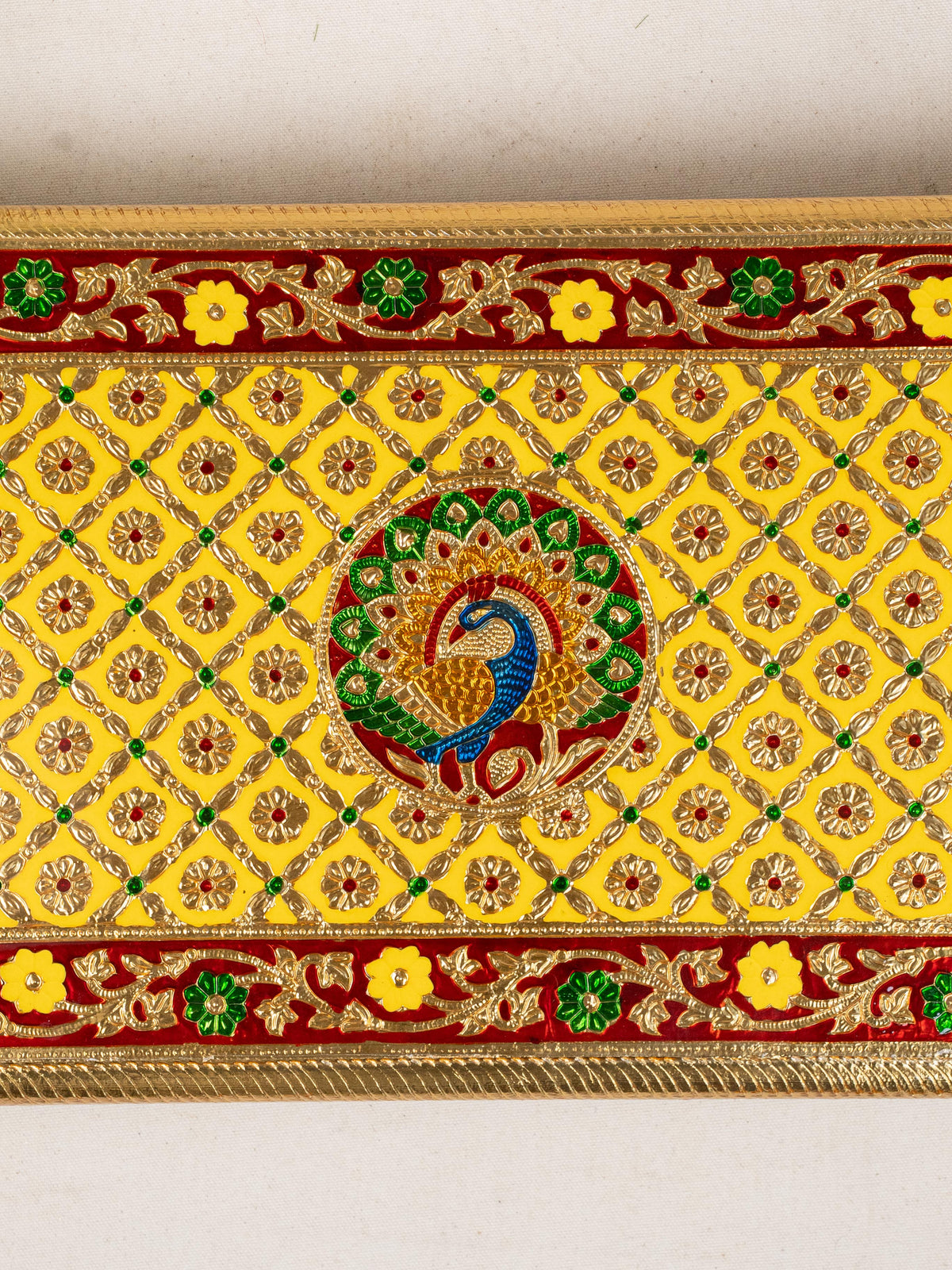 Meenakari Bajot - Peacock Design - 12x18 inch - Yellow - WL5212-3