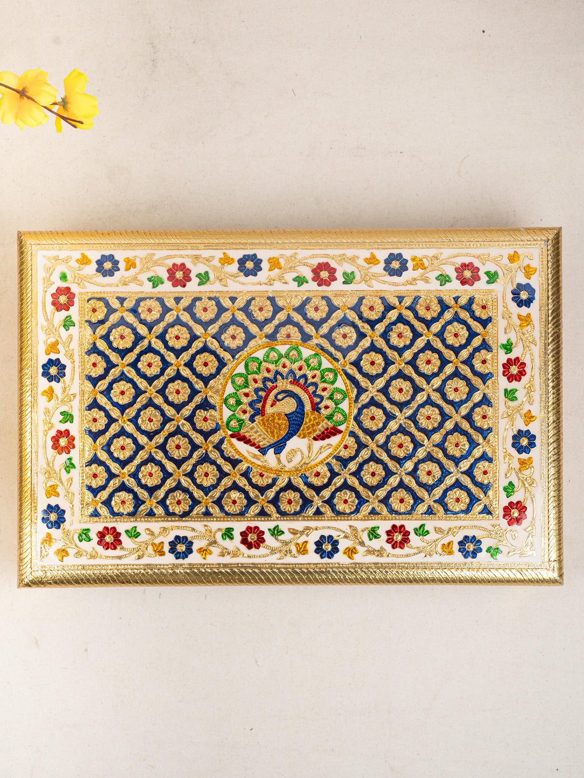 Meenakari Bajot - Peacock Design - 12x18 inch - Blue - WL5213-3