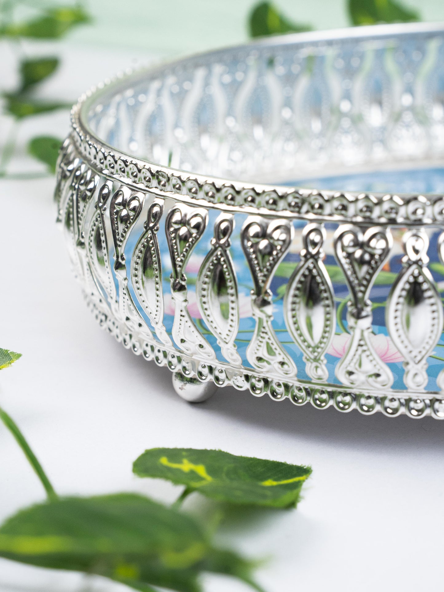 German Silver Pichwai Tray - Blue - 8 inch - WL5217-1
