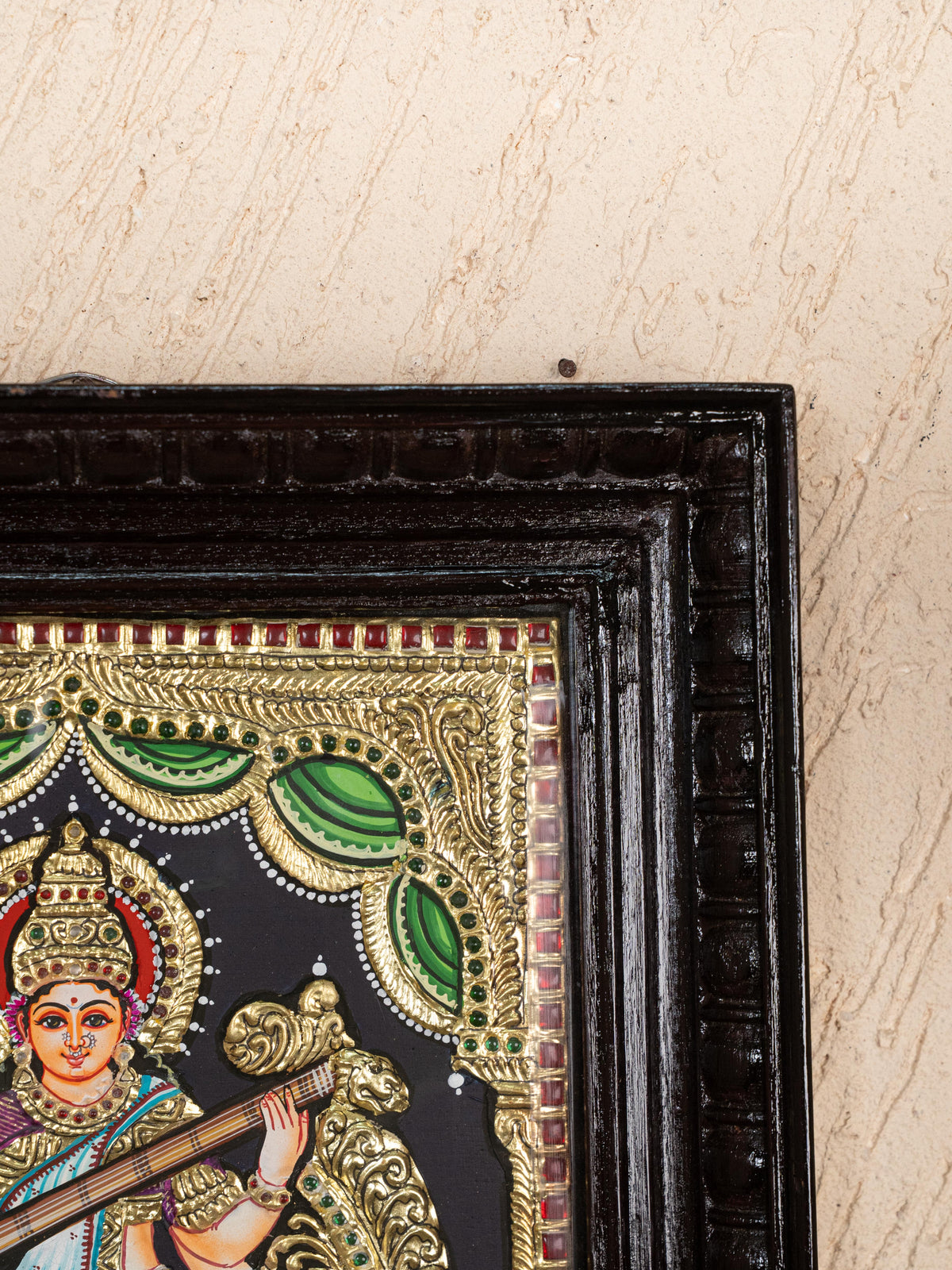 Tanjore Painting - Swan Saraswathi - Flat (Gold Foil) - 12x10 inch - WL5233
