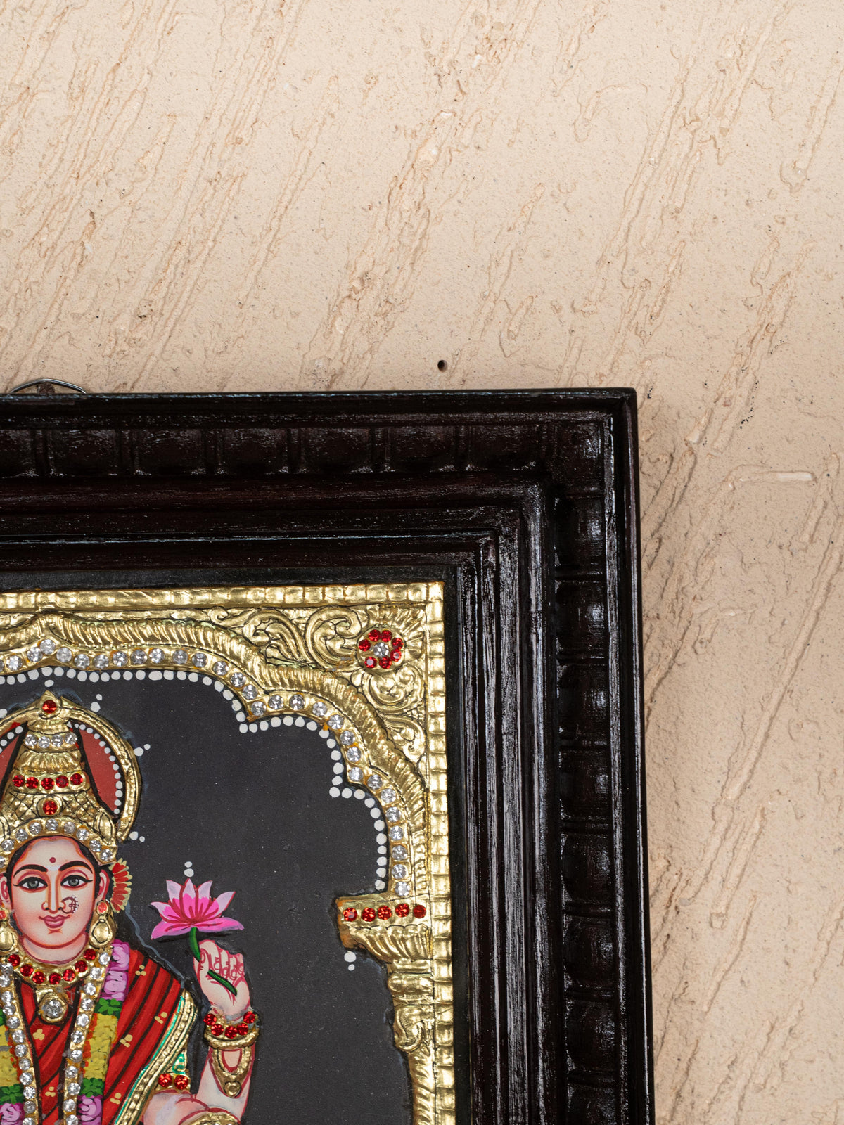 Tanjore Painting - Lakshmi on Lotus - Semi Embossed - 12x10 inch - WL5238