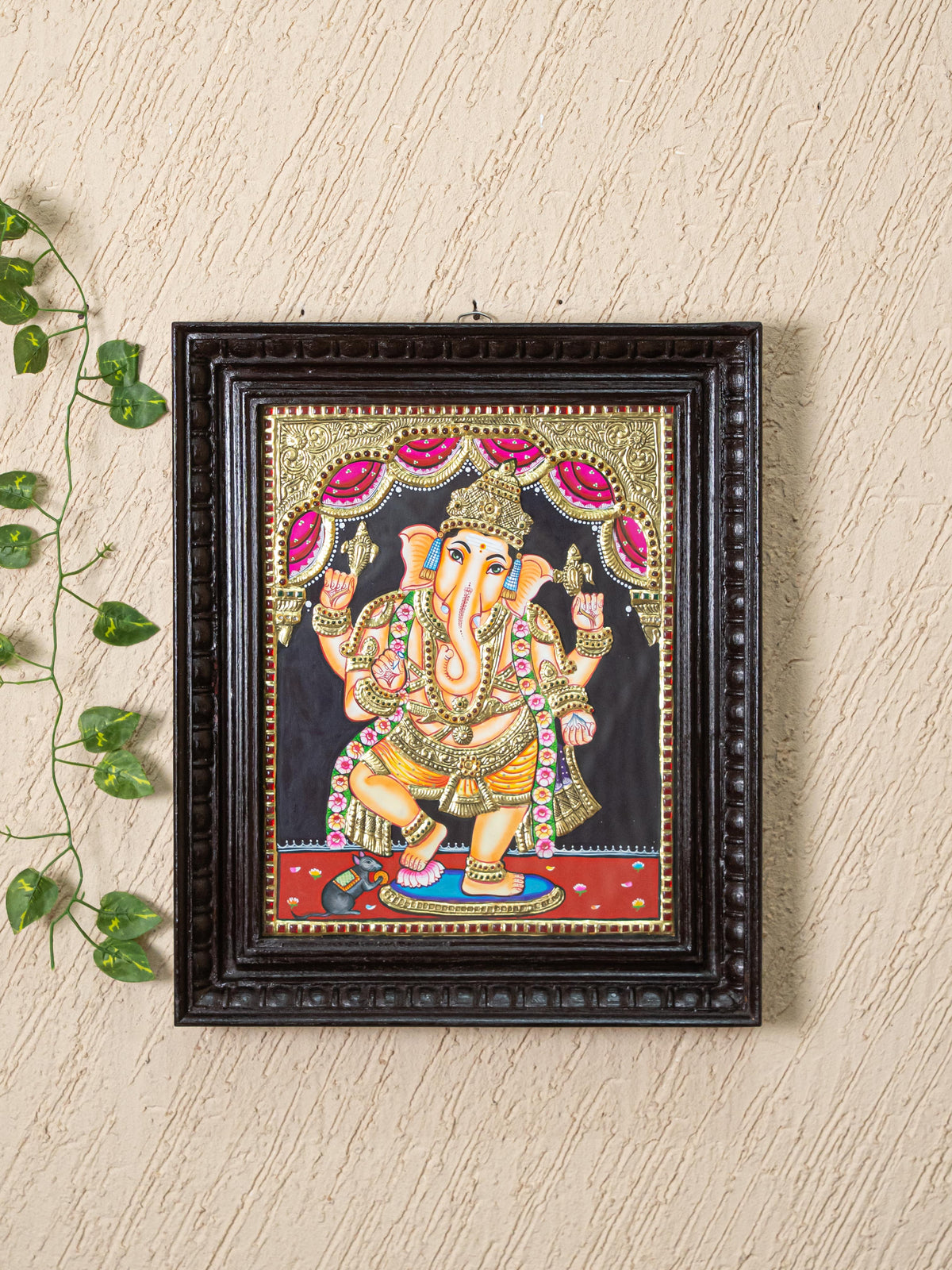 Tanjore Painting - Standing Ganesha - Flat (Gold foil) - 15x12 inch - WL5240