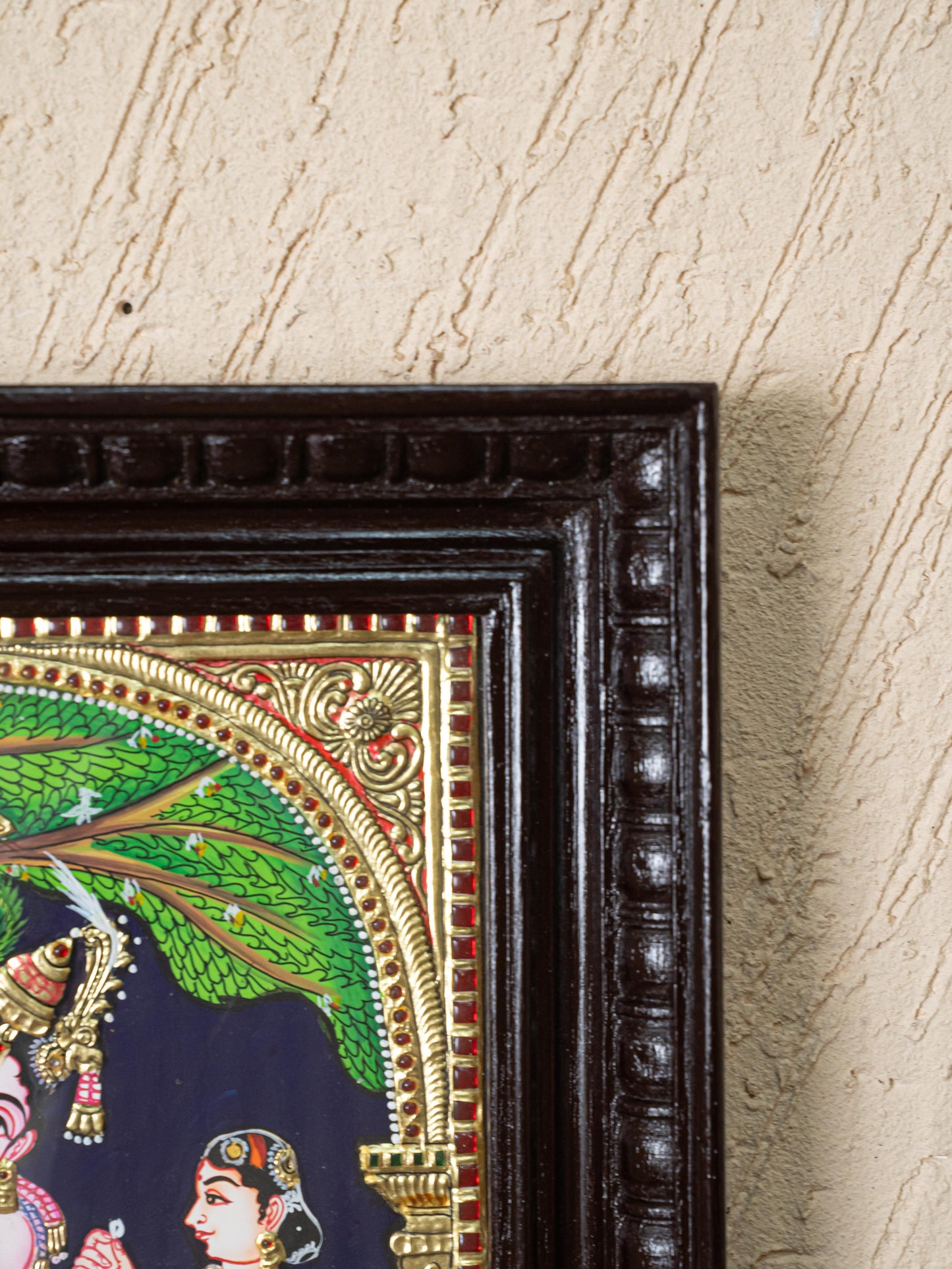 Tanjore Painting - Krishna with Gopikas - Flat (Gold Foil) - 15x12 inch - WL5243