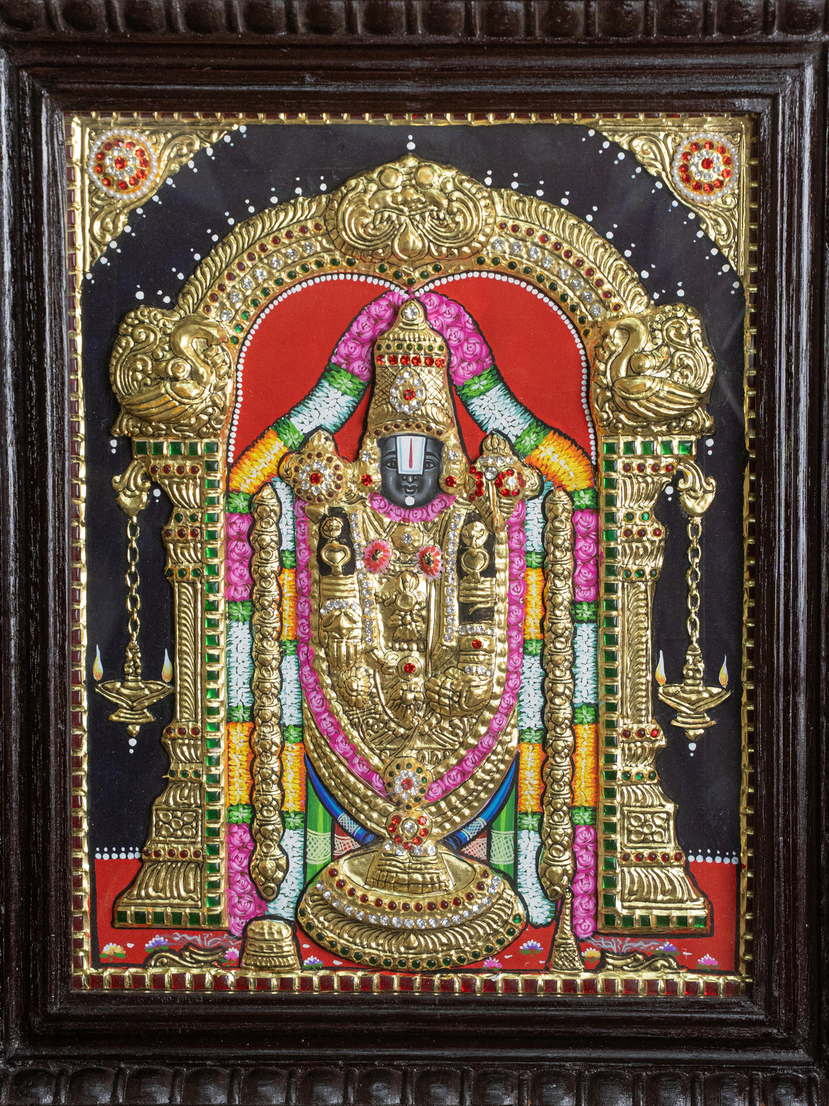 Tanjore Painting - Tirupati Balaji - Semi Embossed - 15x12 inch - WL5248