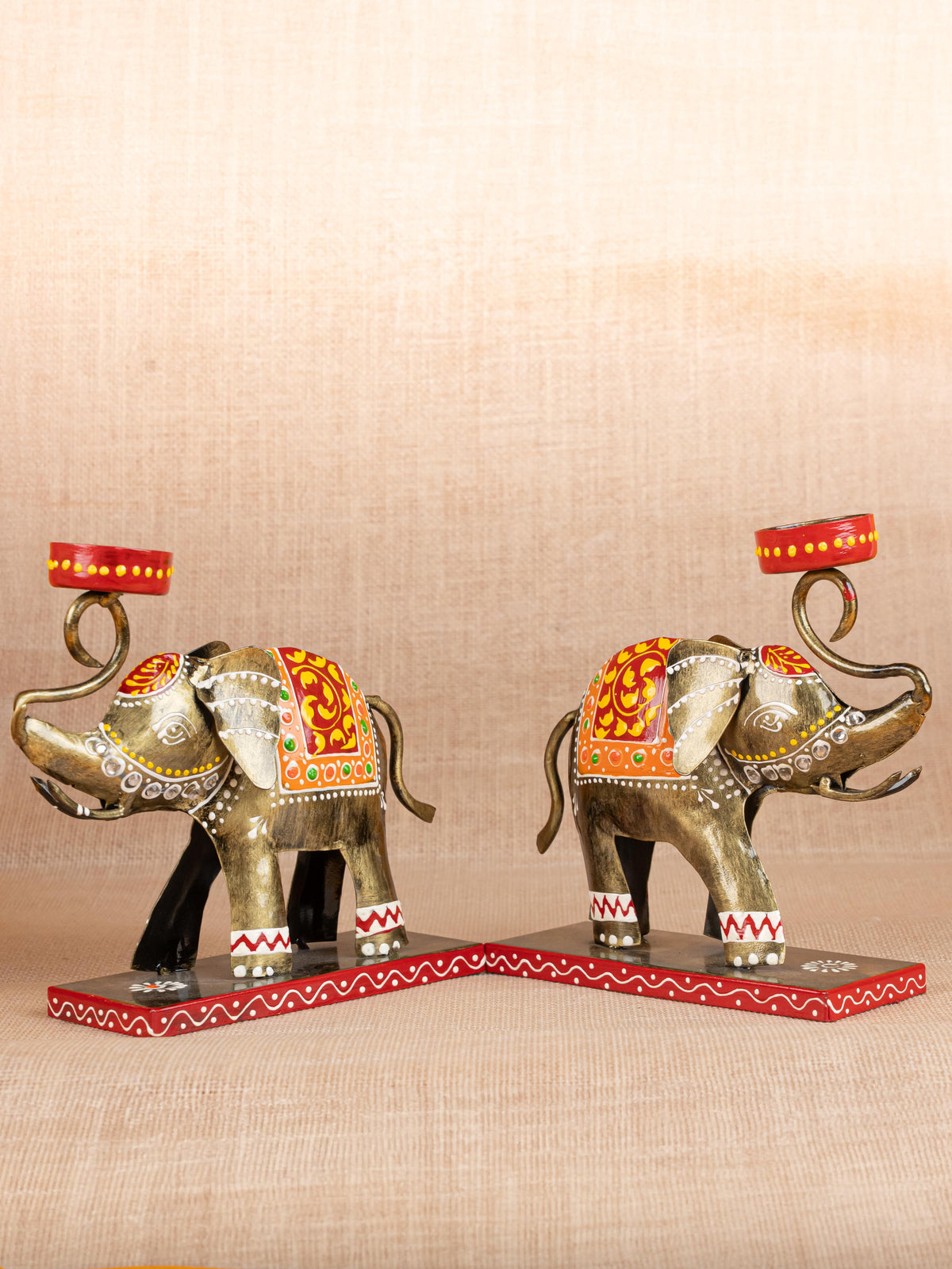 Metal Handpainted Elephant T Light Holder - Set of 2 - WL5260
