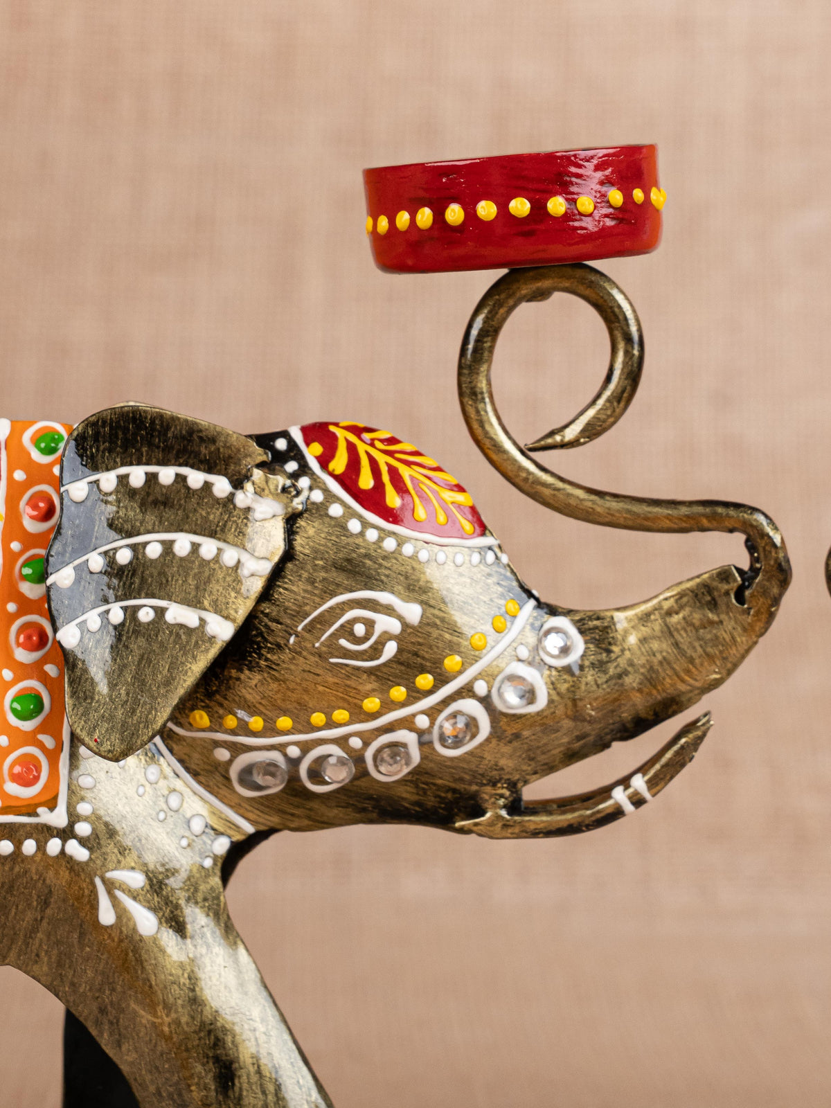 Metal Handpainted Elephant T Light Holder - Set of 2 - WL5260
