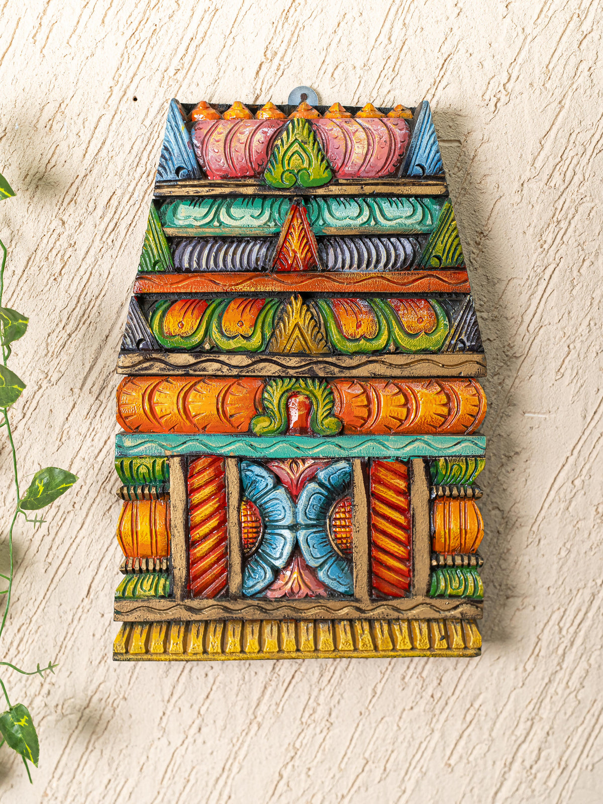 Wooden Carved - Kovil Gopuram Wall Hanging - 15 inch - WL5267