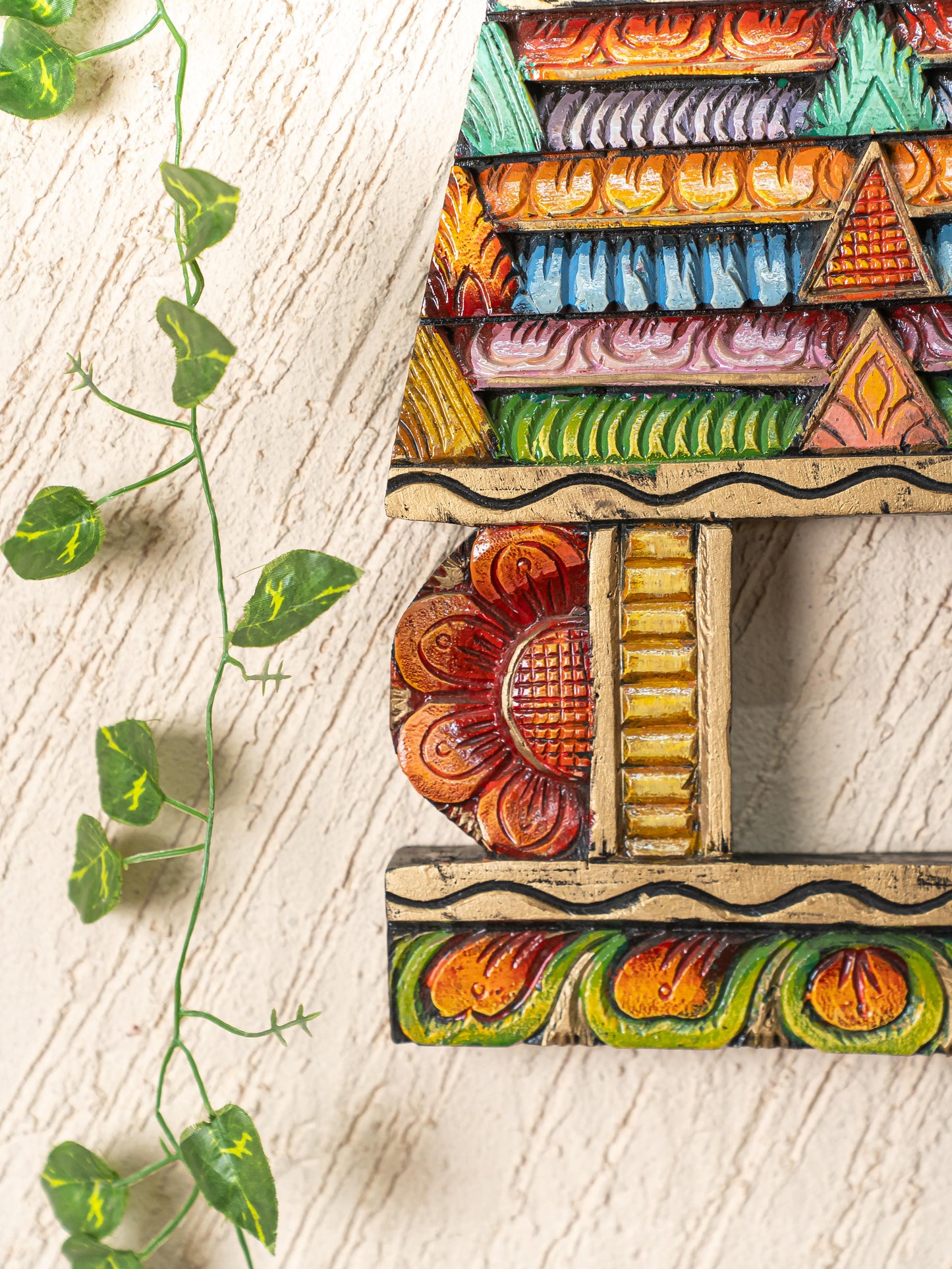 Wooden Carved - Kovil Gopuram Wall Hanging - 15 inch - WL5269