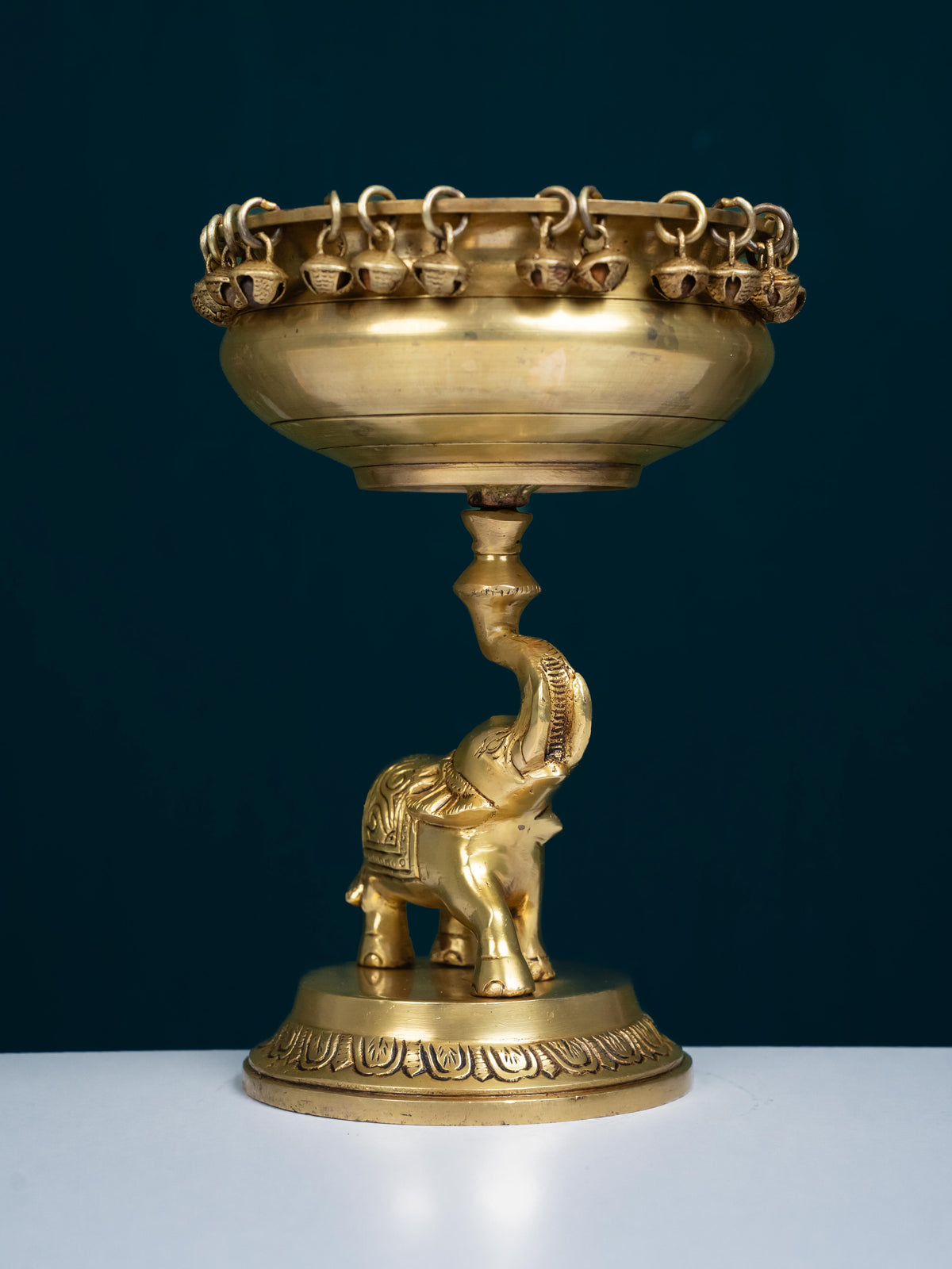 Brass Elephant with Urli - 9 inch - WL5356