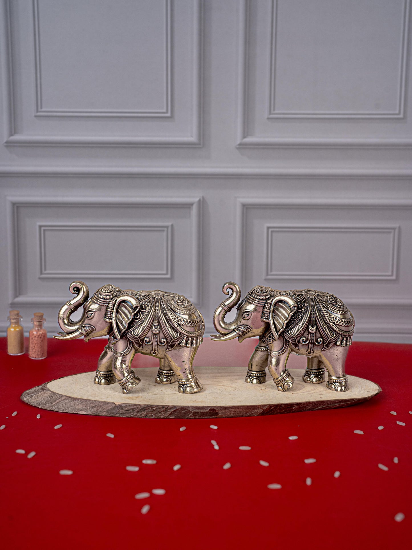 Brass Antique Elephant Idol - Set of 2 - WL5419