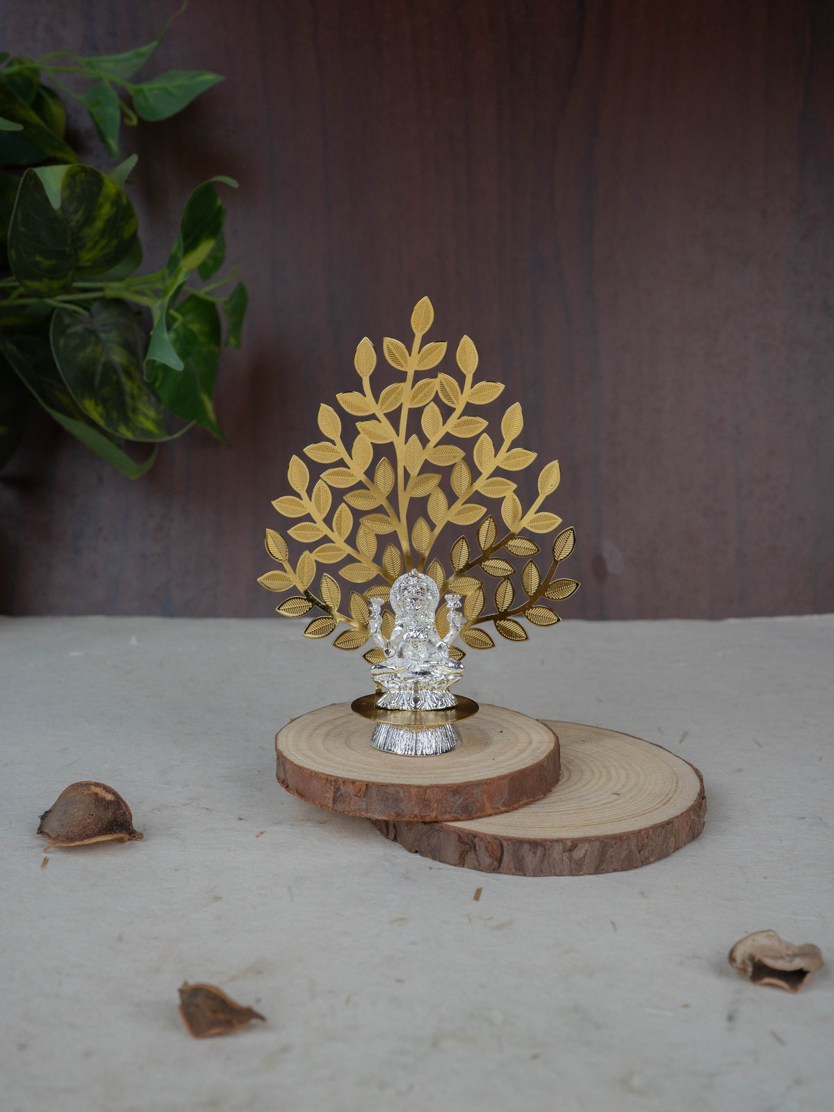 White Metal Lakshmi Idol with Tree of Prosperity - Gold - WL5441-2