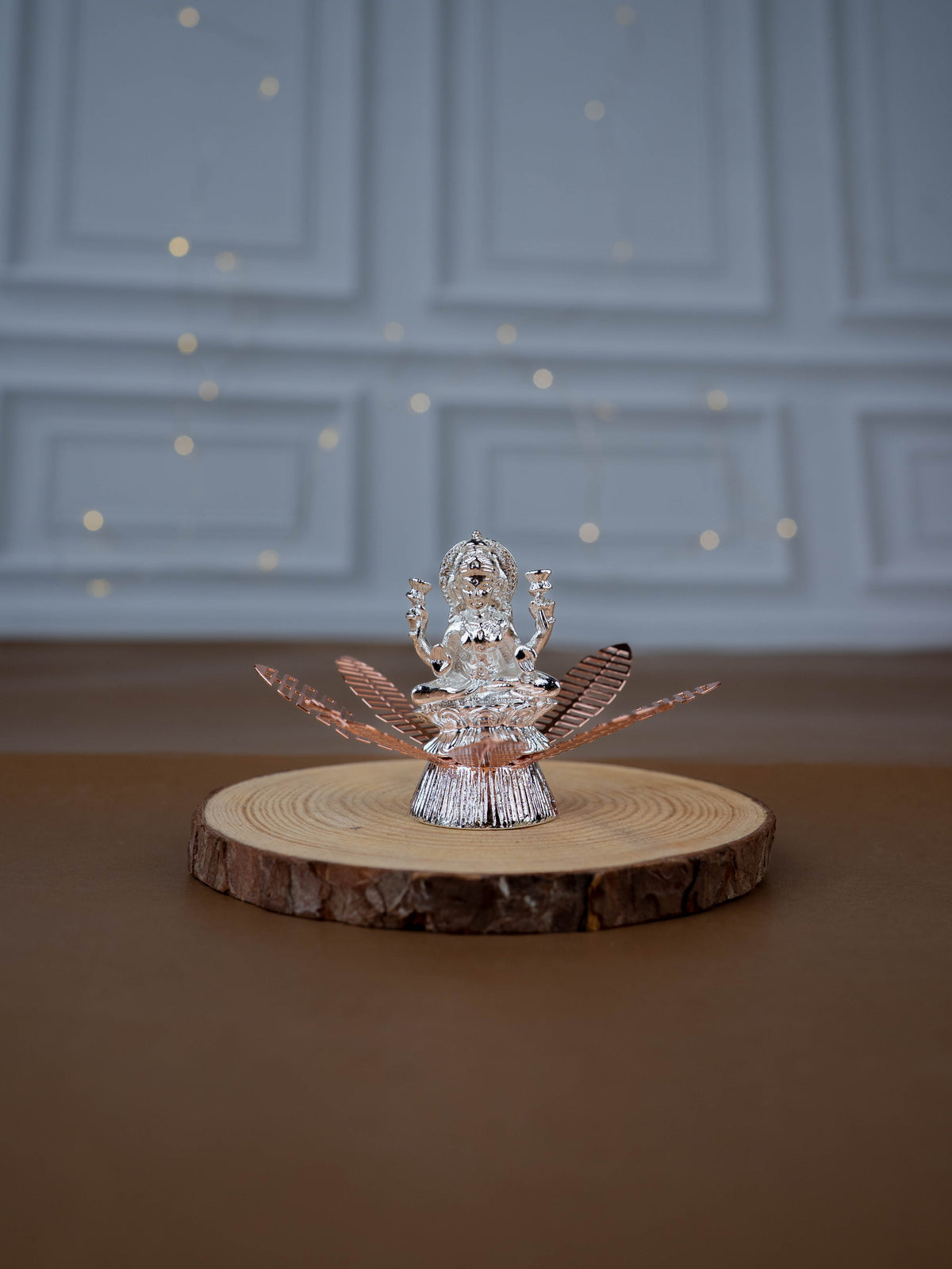 White Metal Lord Lakshmi on Contemporary Floral Base - WL5443-2