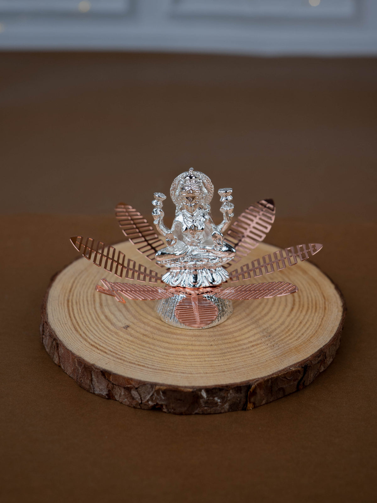 White Metal Lord Lakshmi on Contemporary Floral Base - WL5443-2