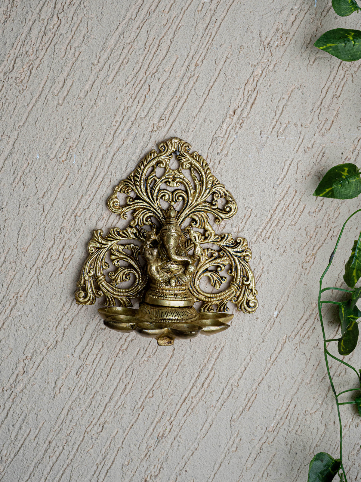 Brass Ganesha with Diya - 6 inch - WL5466