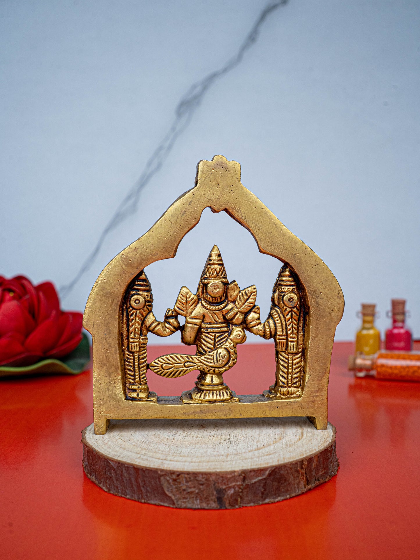 Brass Murugan Valli Deivanai in Frame - 4 inch - WL5485