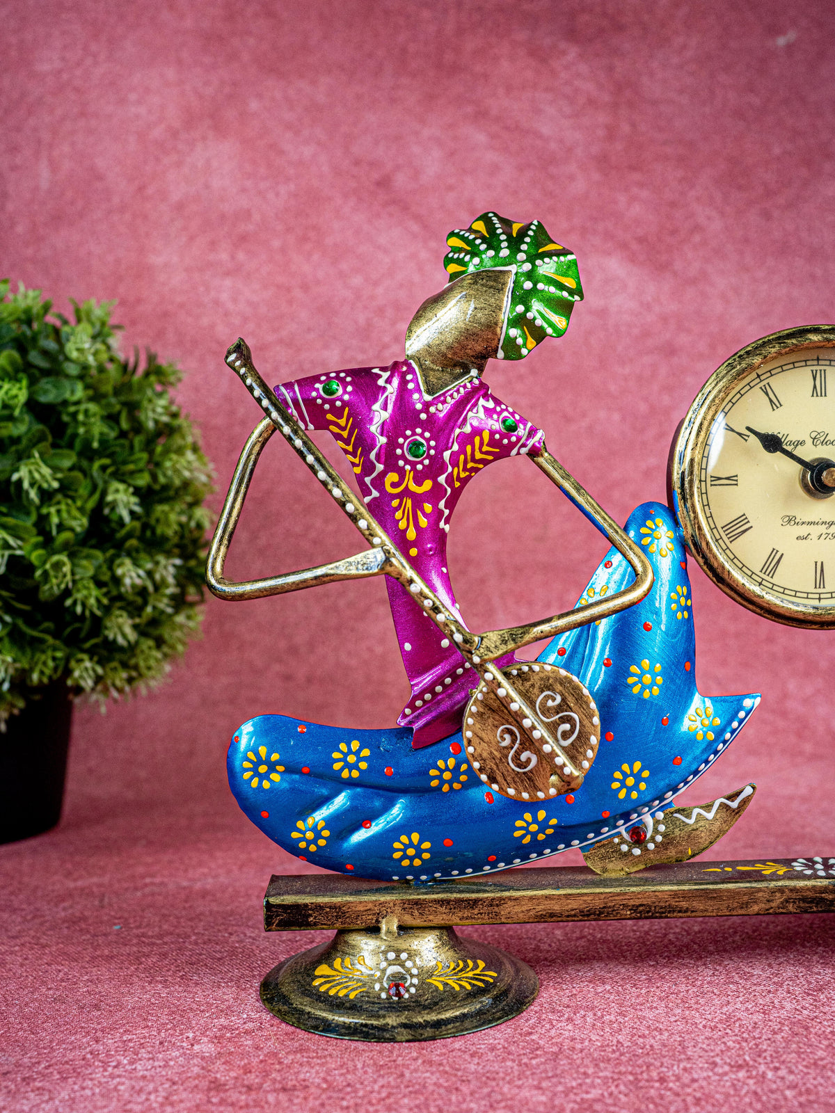 Metal Handpainted Musical Pen Stand with Clock - WL5488