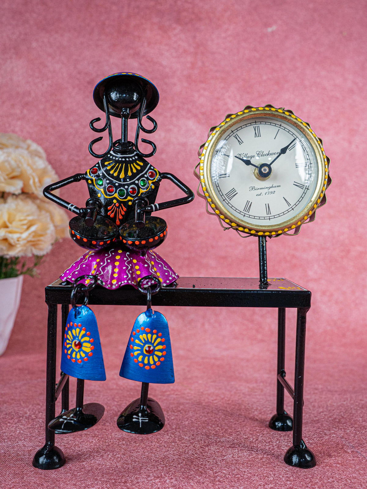 Metal Handpainted Musician with Clock - 10 inch - WL5489