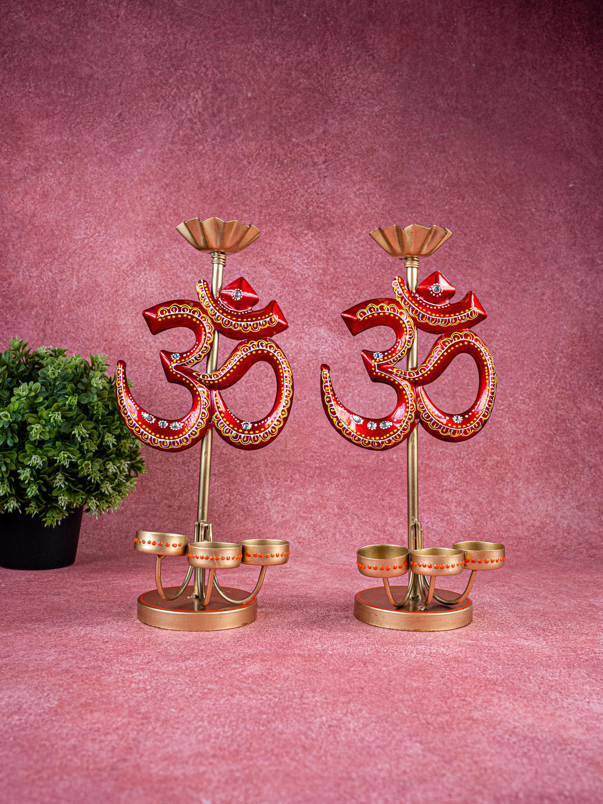 Metal Handpainted Om T Light Holder - Set of 2 - 13 Inch - WL5491