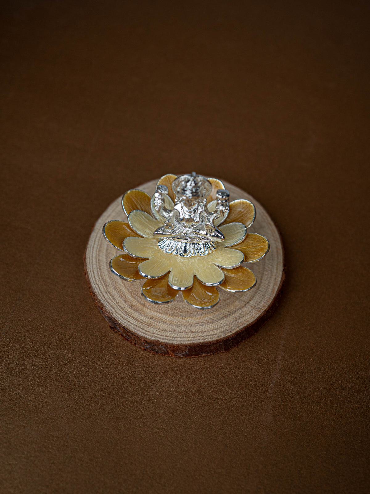 White Metal Lord Lakshmi on Floral Base - Beige - WL5499-2