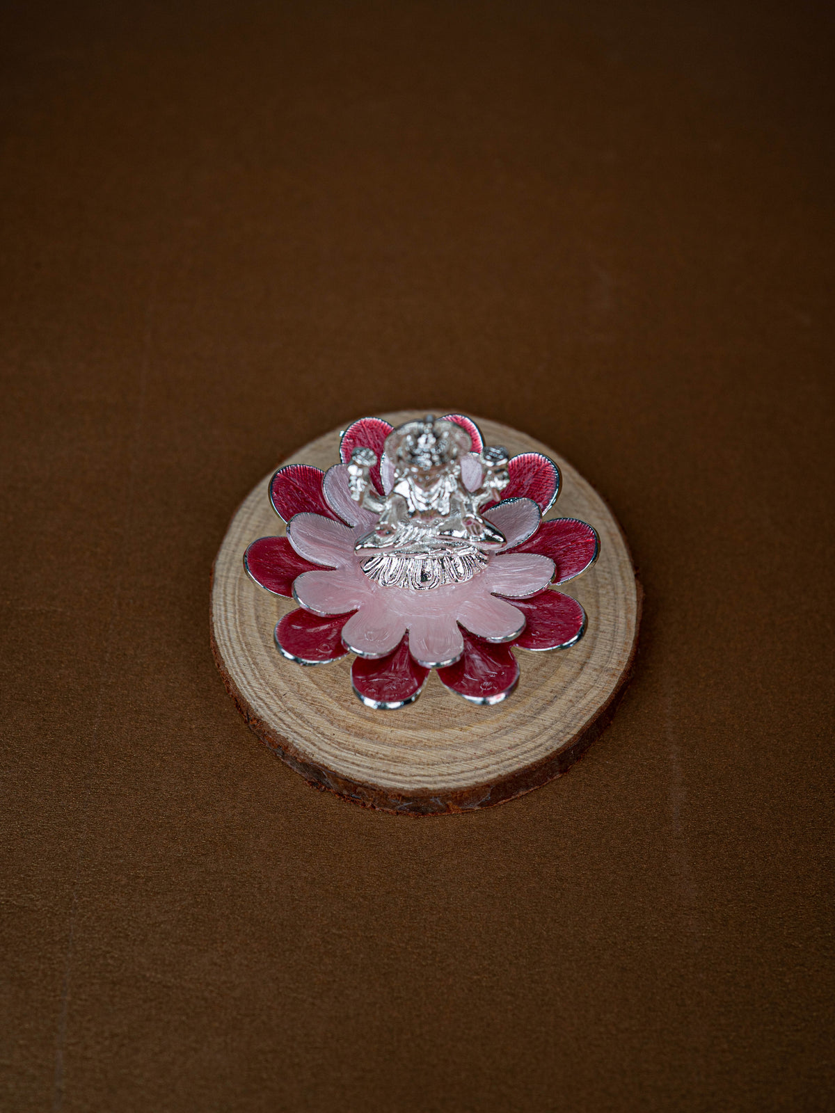 White Metal Lord Lakshmi on Floral Base - Pink - WL5502-2