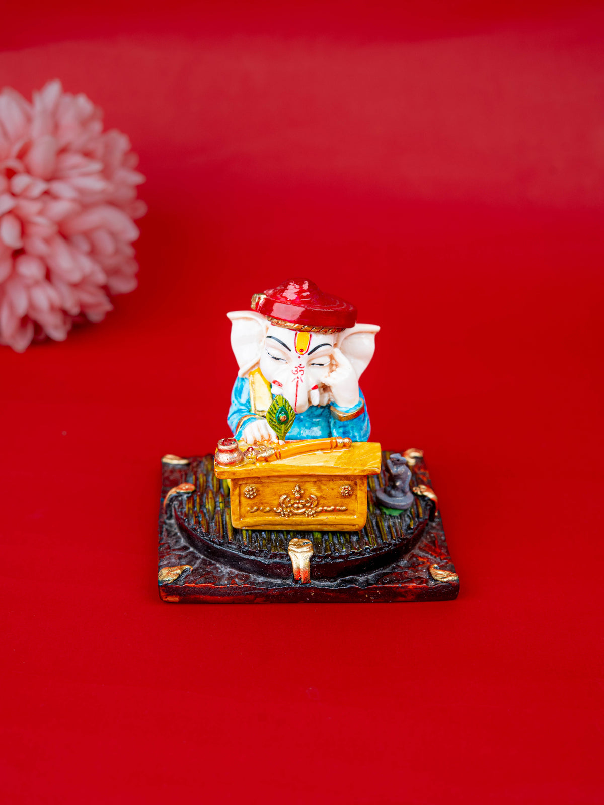 Polystone Reading Ganesha Idol - 3 inch - WL5514