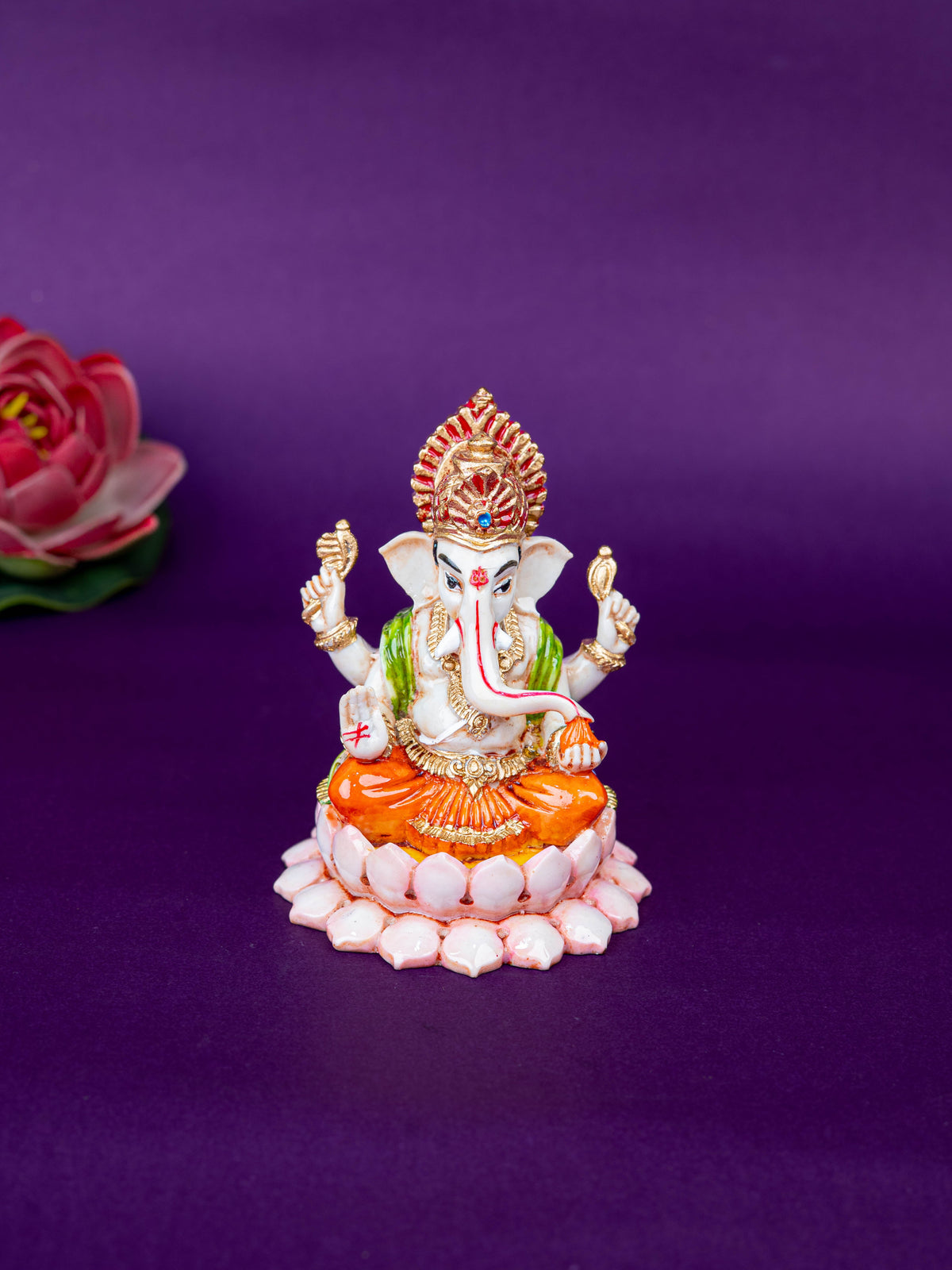 Polystone Ganesha Idol on Lotus Base - 4 inch - WL5521