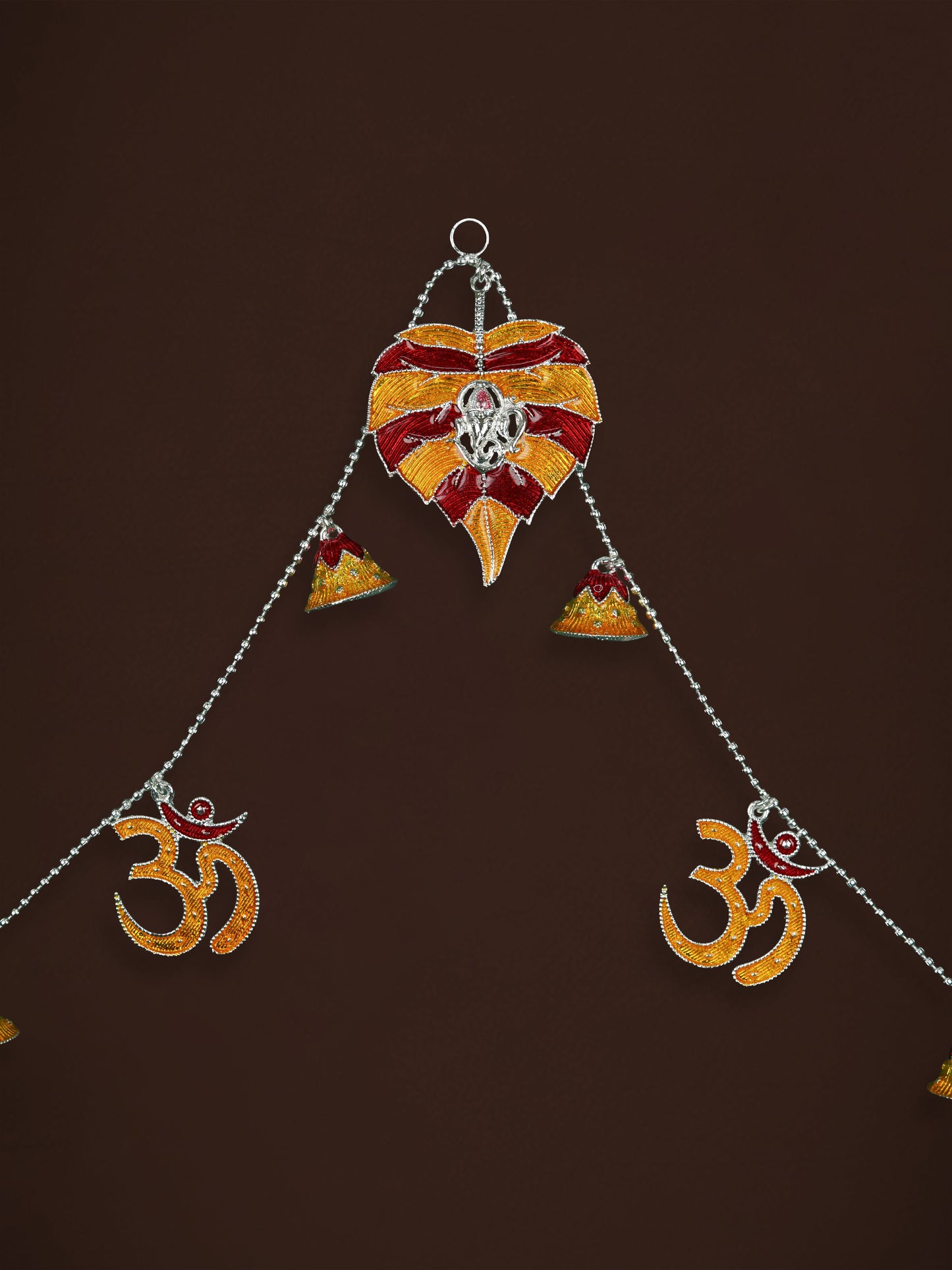 White Metal Thoran with Ganesha & Bell - Red - WL5583-1