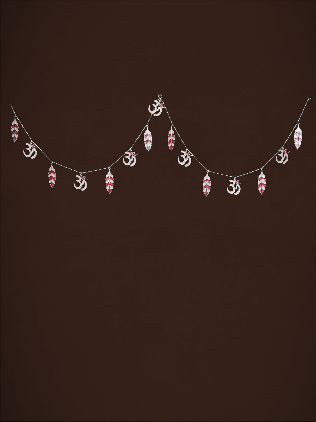 White Metal Thoran with Swastik & Leaf - Pink - WL5584-1
