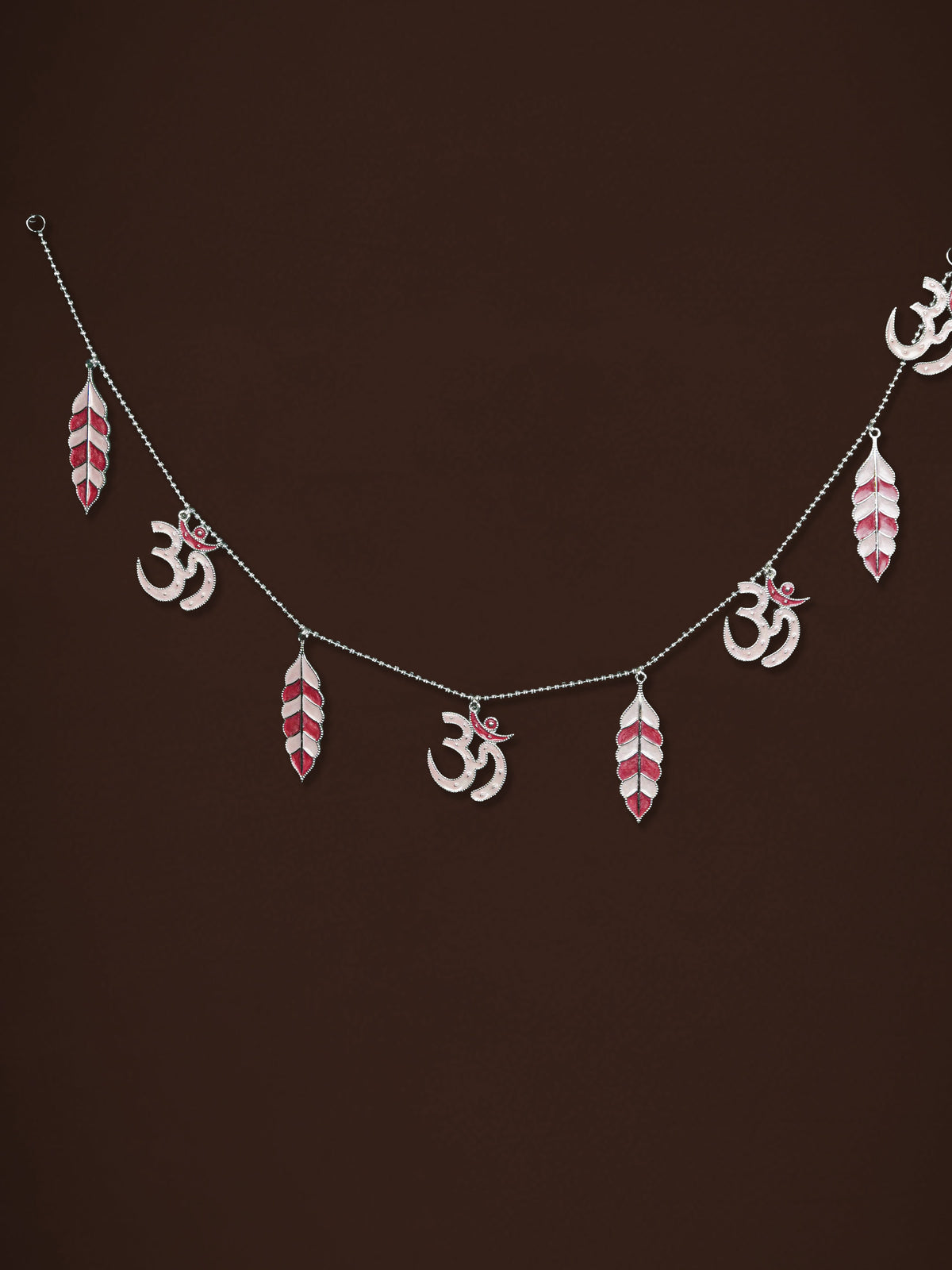White Metal Thoran with Swastik & Leaf - Pink - WL5584-1