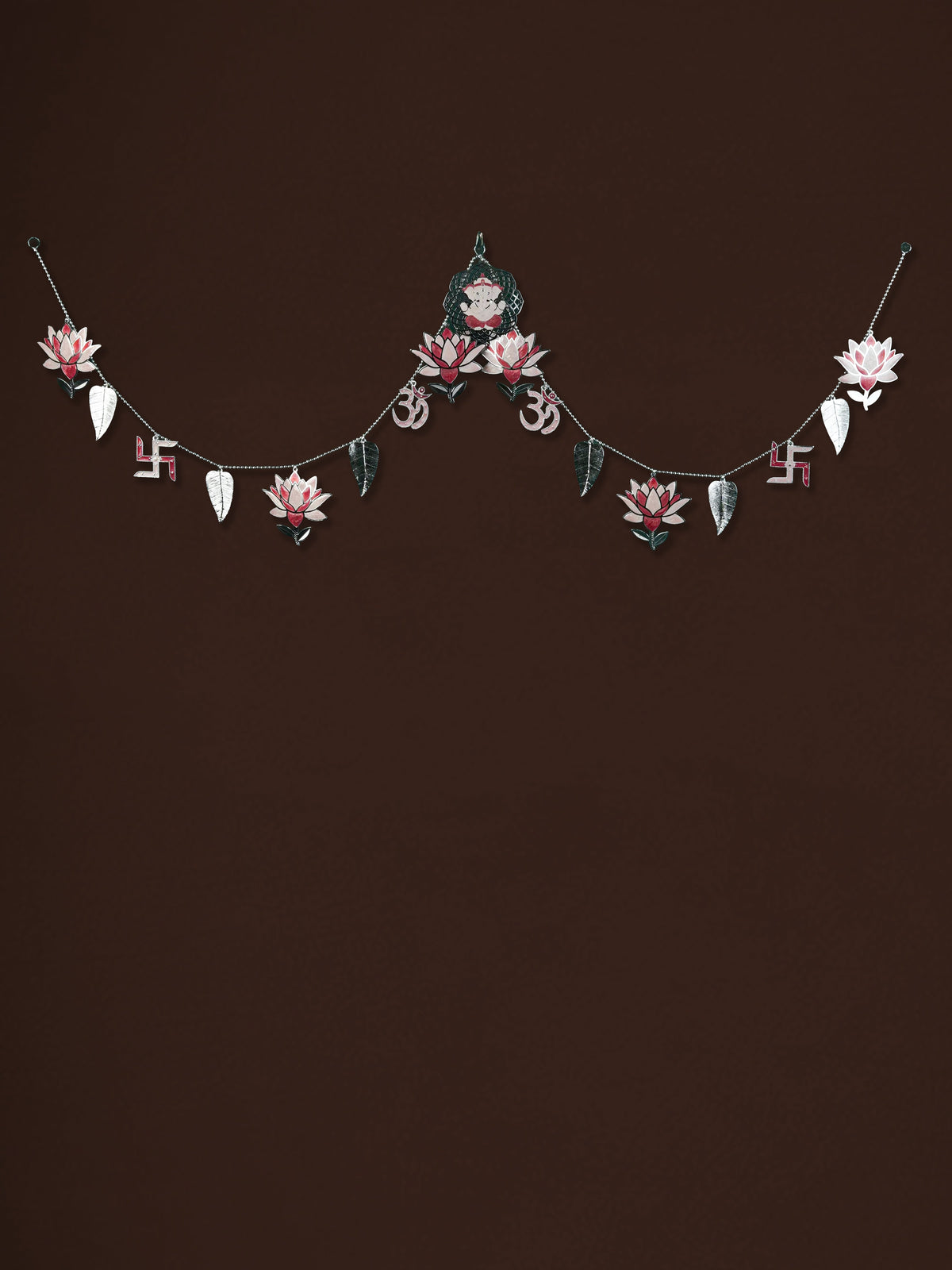 White Metal Thoran with Ganesha & Lotus - Pink - WL5585-1