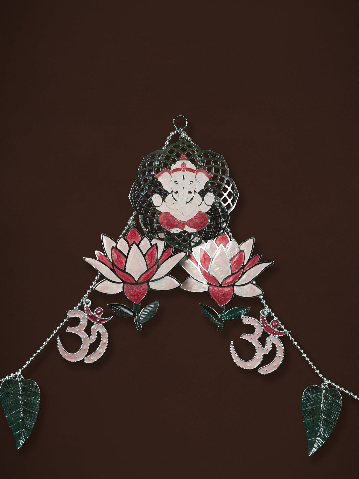 White Metal Thoran with Ganesha & Lotus - Pink - WL5585-1