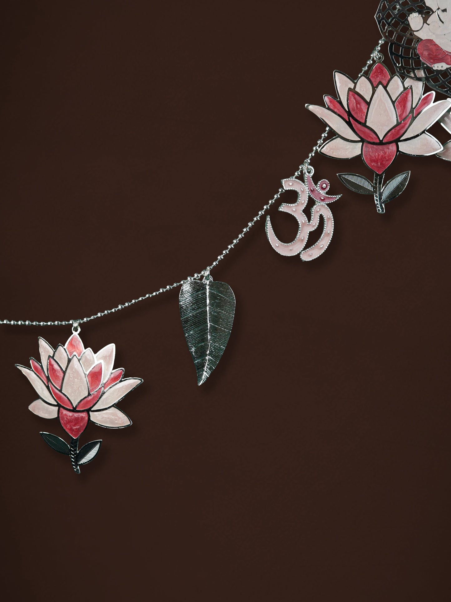 White Metal Thoran with Ganesha & Lotus - Pink - WL5585-1