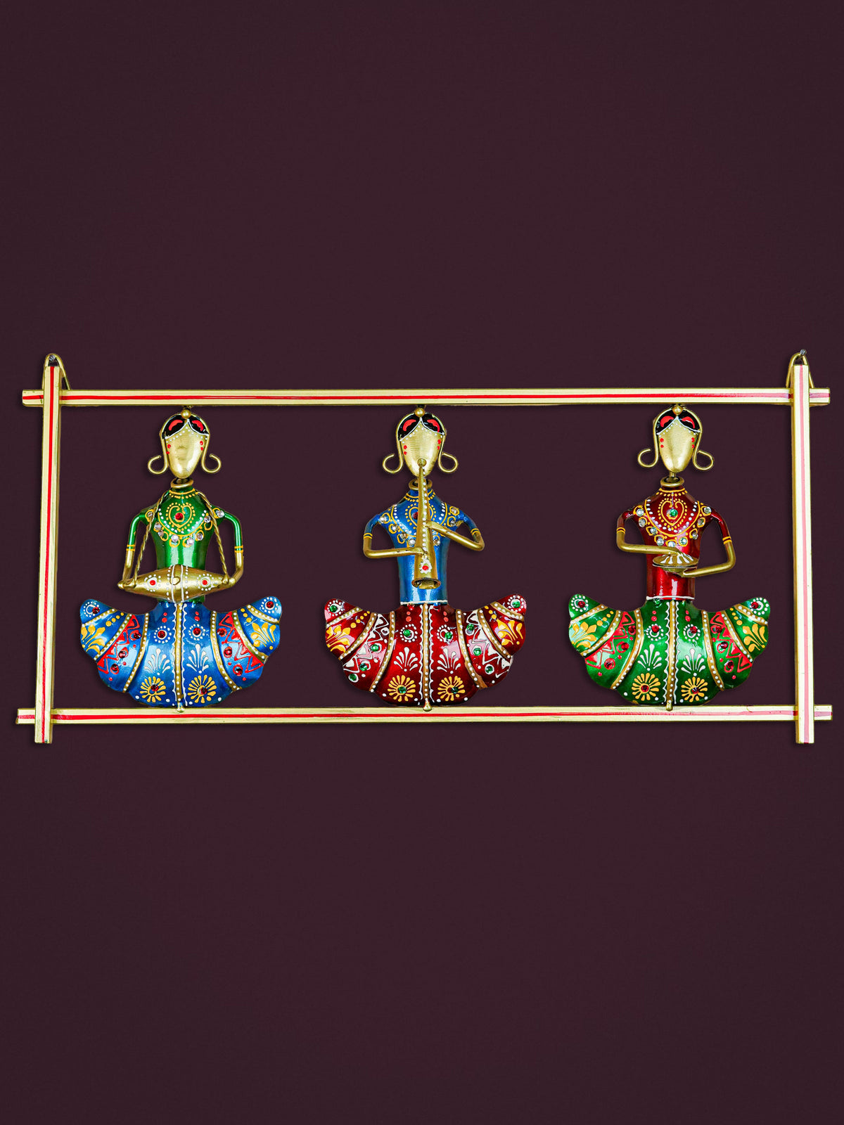 Metal Handpainted Musicians Wall Hanging Panel - Gold - WL5596