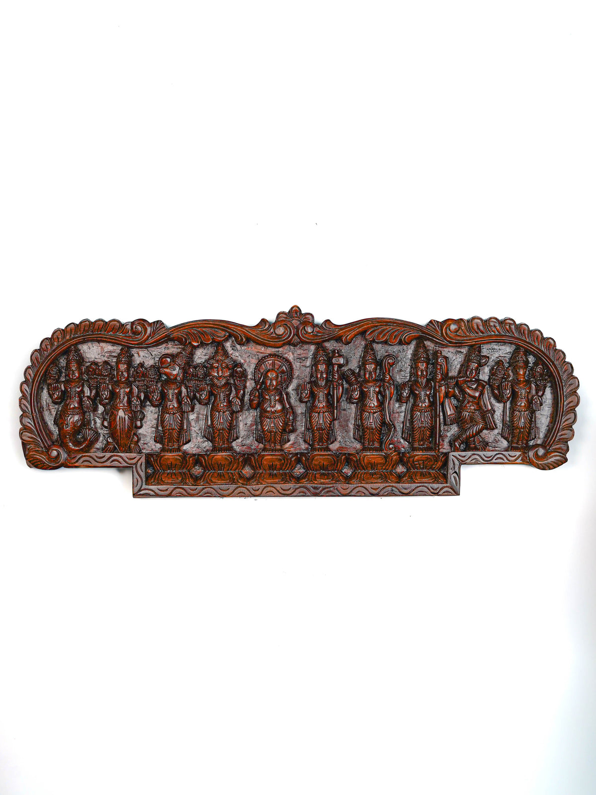 Wooden Carved Dasavatharam Wall Hanging Panel - Brown - 36 inch - WL5628
