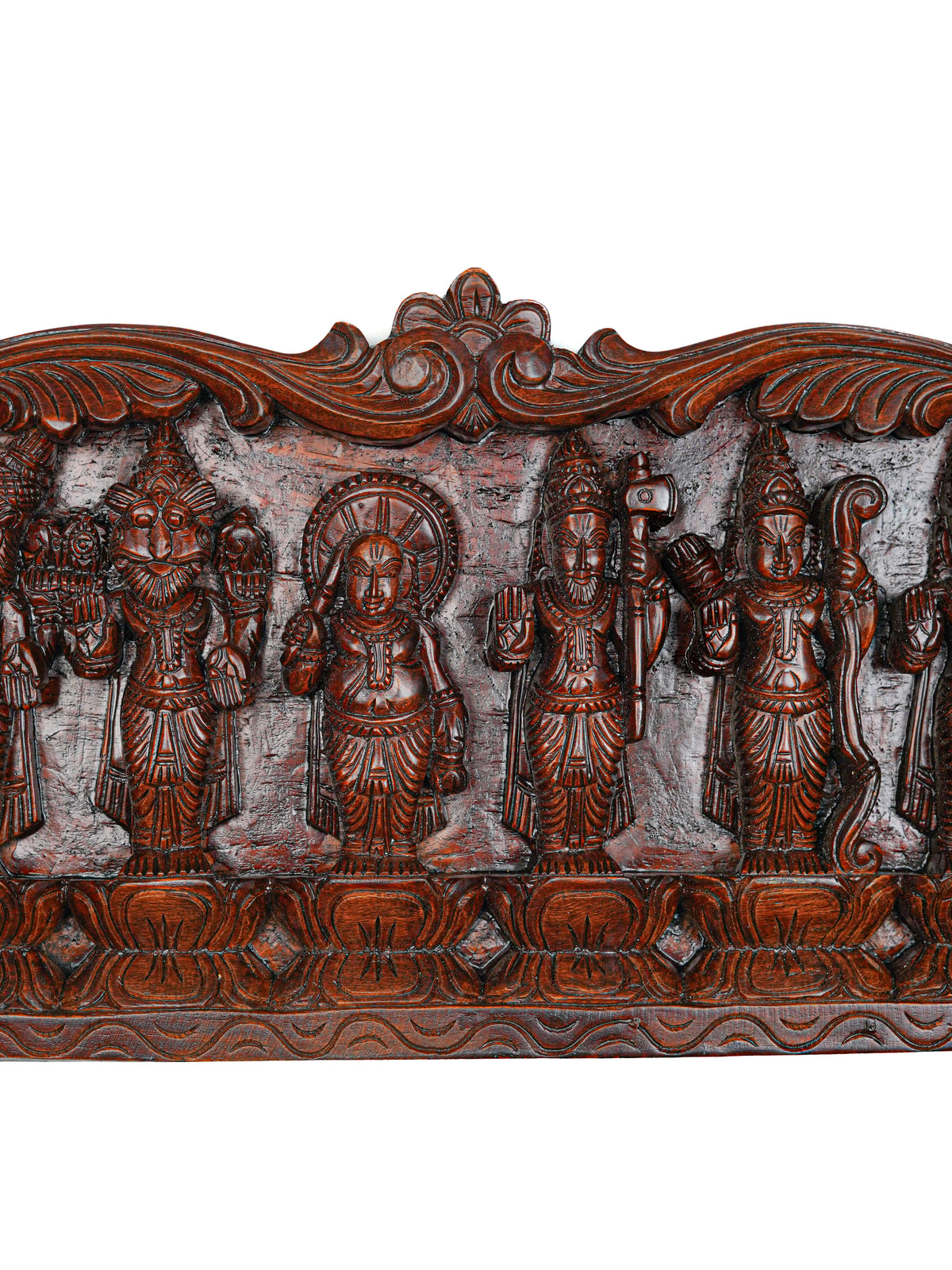 Wooden Carved Dasavatharam Wall Hanging Panel - Brown - 36 inch - WL5628