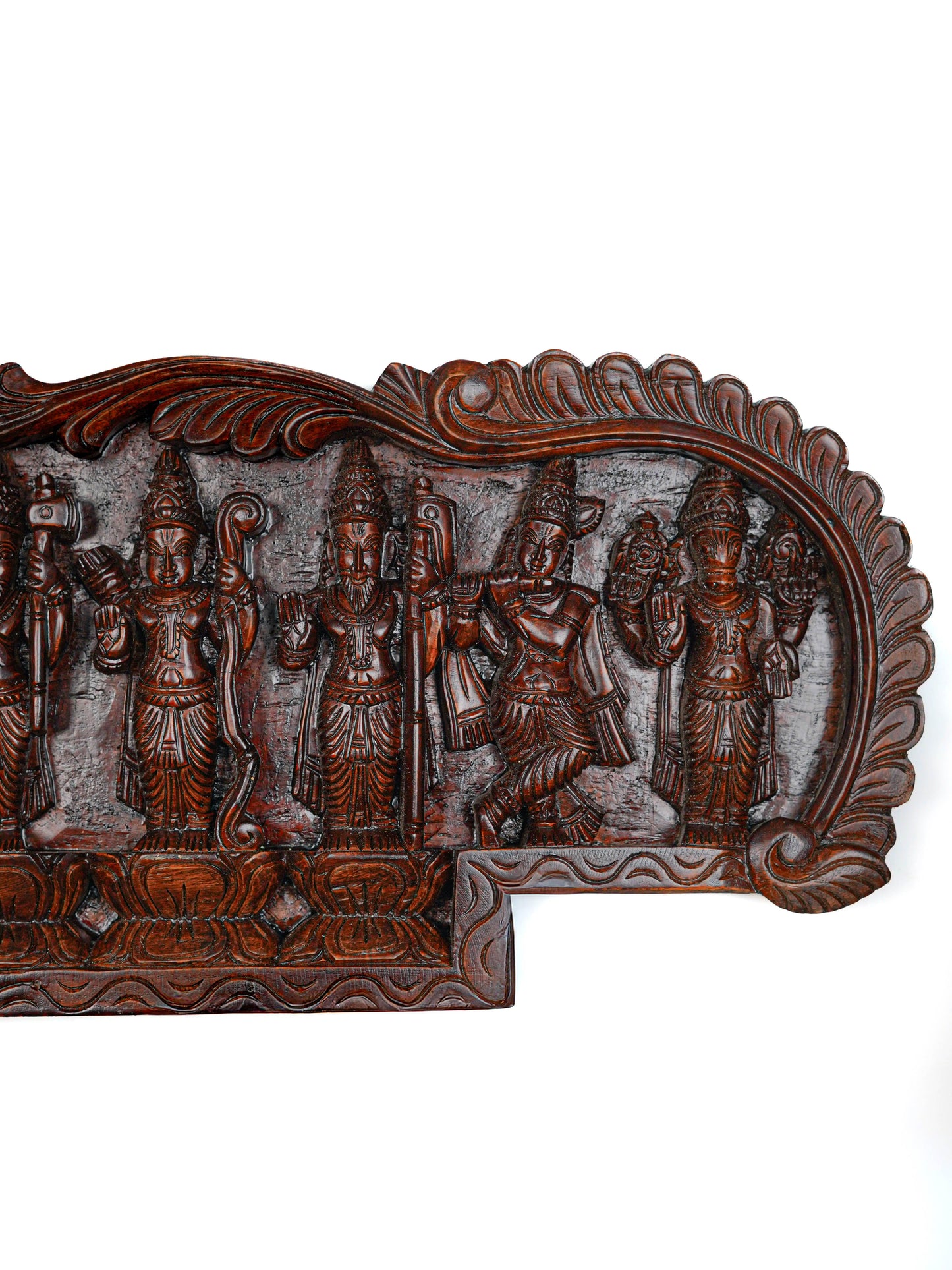 Wooden Carved Dasavatharam Wall Hanging Panel - Brown - 36 inch - WL5628