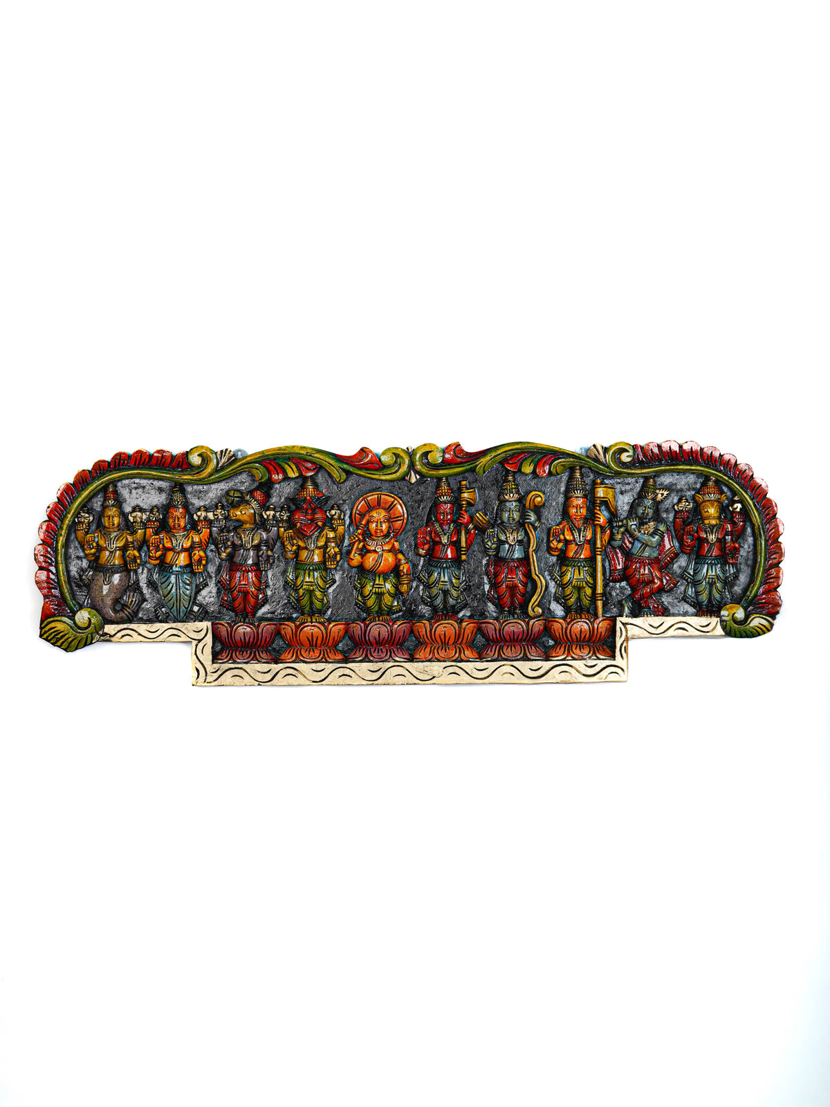 Wooden Carved Dasavatharam Wall Hanging Panel - 35 inch - WL5630