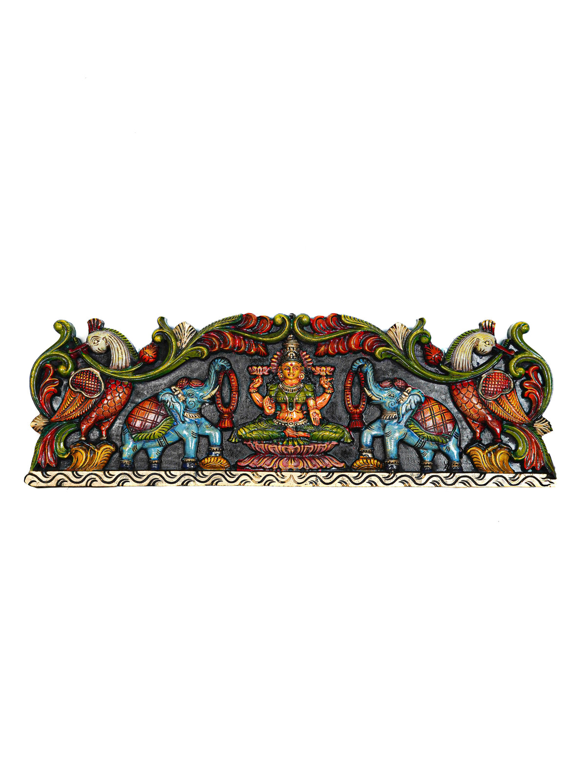 Wooden Carved Gajalakshmi Wall Hanging Panel - 26 inch - WL5632