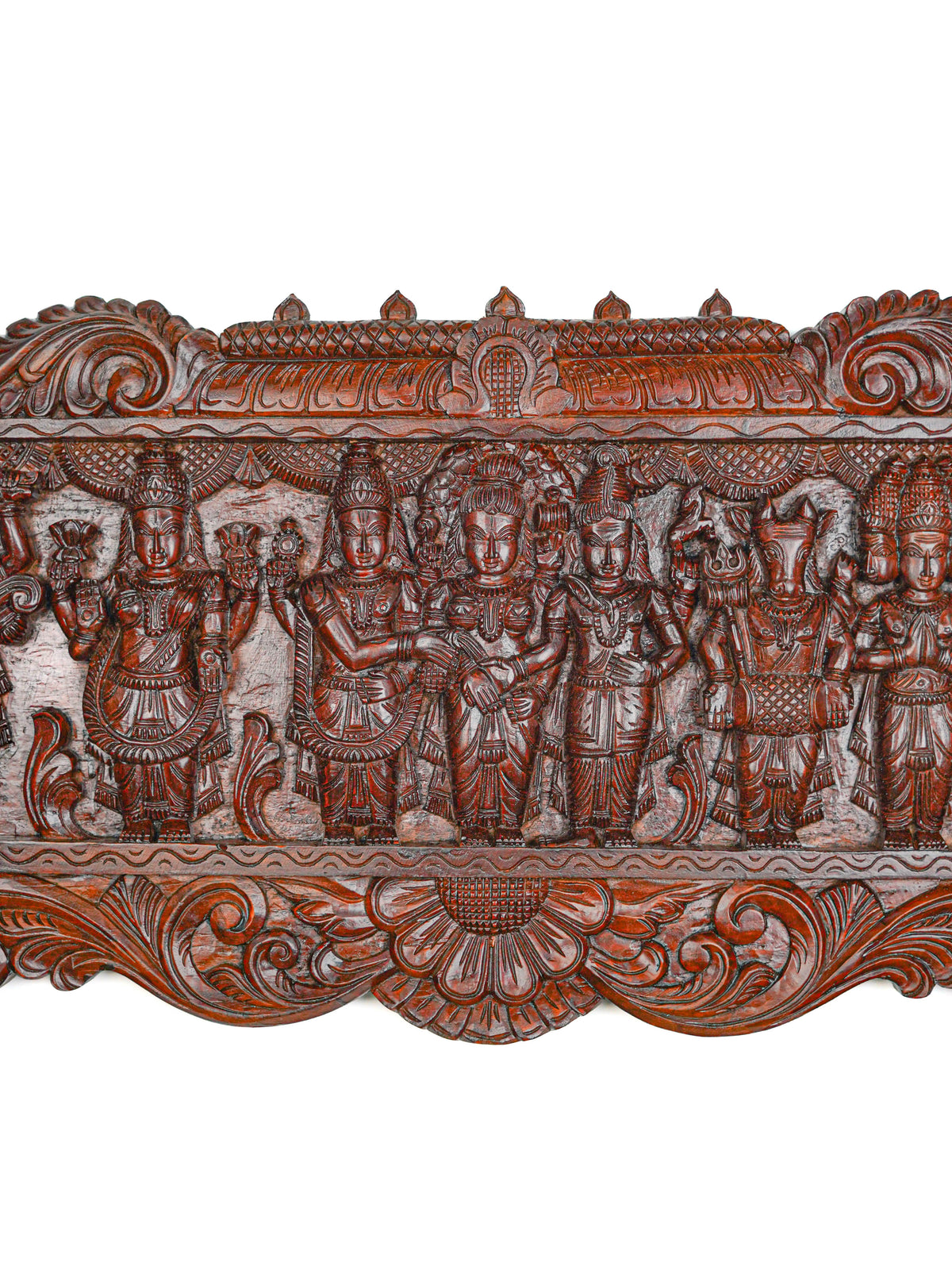 Wooden Carved Meenakshi Kalyanam Wall Hanging Panel - 43 inch - WL5635